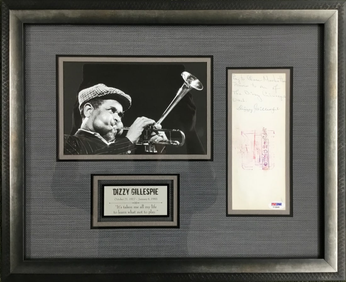 Dizzy Gillespie Signed Bank Check Custom Framed PSA/DNA COA (1 of 11)