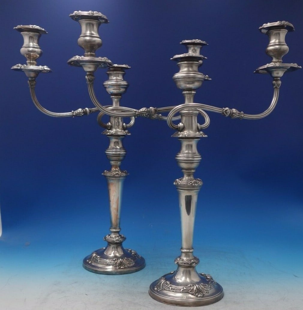 Vintage Silverplate Three-Light Candelabra Pair 20 Inch (1 of 17)
