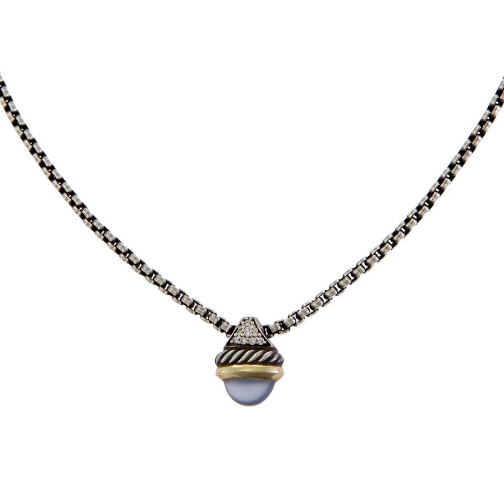 David Yurman Diamond Pendant Necklace Sterling Silver 18k Yellow Gold: David Yurman Diamond Pendant Necklace Sterling Silver 18k Yellow Gold This exquisite David Yurman pendant necklace showcases a beautiful blend of materials and craftsmanship. The necklace is made from