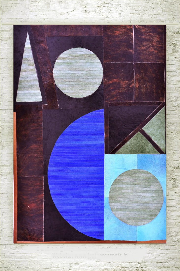 Handcrafted Geometric Patchwork Cowhide Leather Carpet 3FT x 5FT Luxury Design (1 of 1)