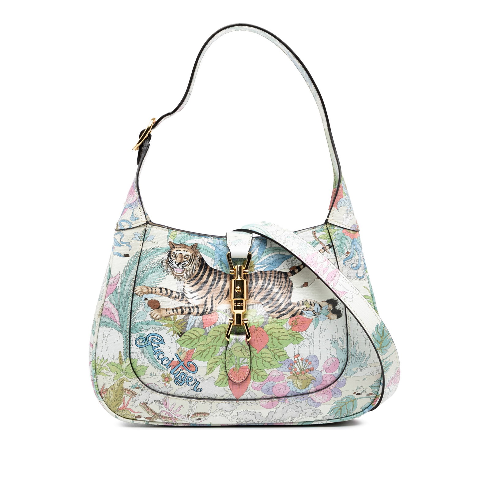 Gucci Small Calfskin Tiger Jackie 1961 Crossbody Bag Blue Leather (1 of 8)