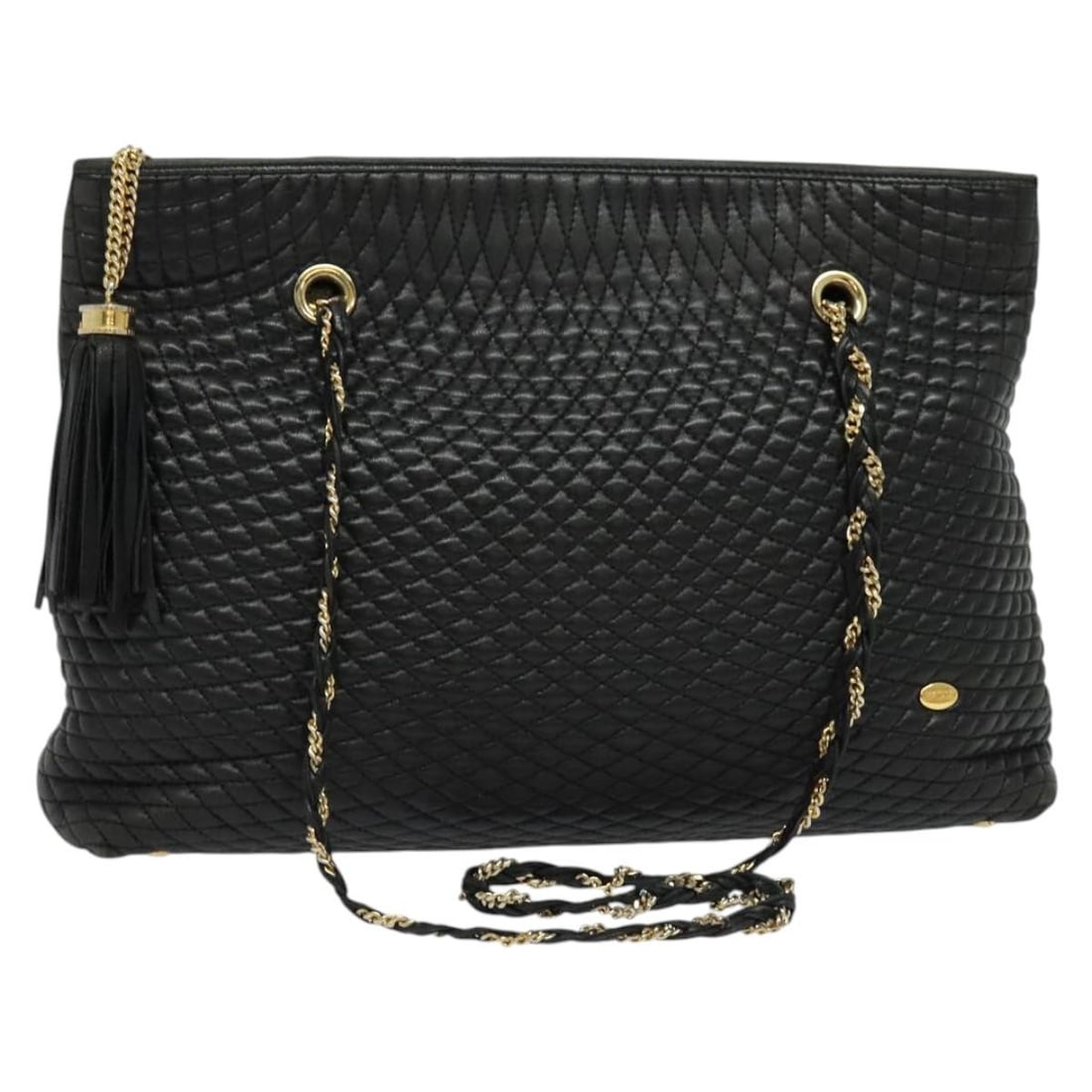 Bally Quilted Leather Shoulder Bag with Chain Strap Vintage: Bally Quilted Leather Shoulder Bag with Chain Strap Vintage This vintage Bally chain shoulder bag is crafted from black quilted leather and features a chain shoulder strap. The bag is designed for wom