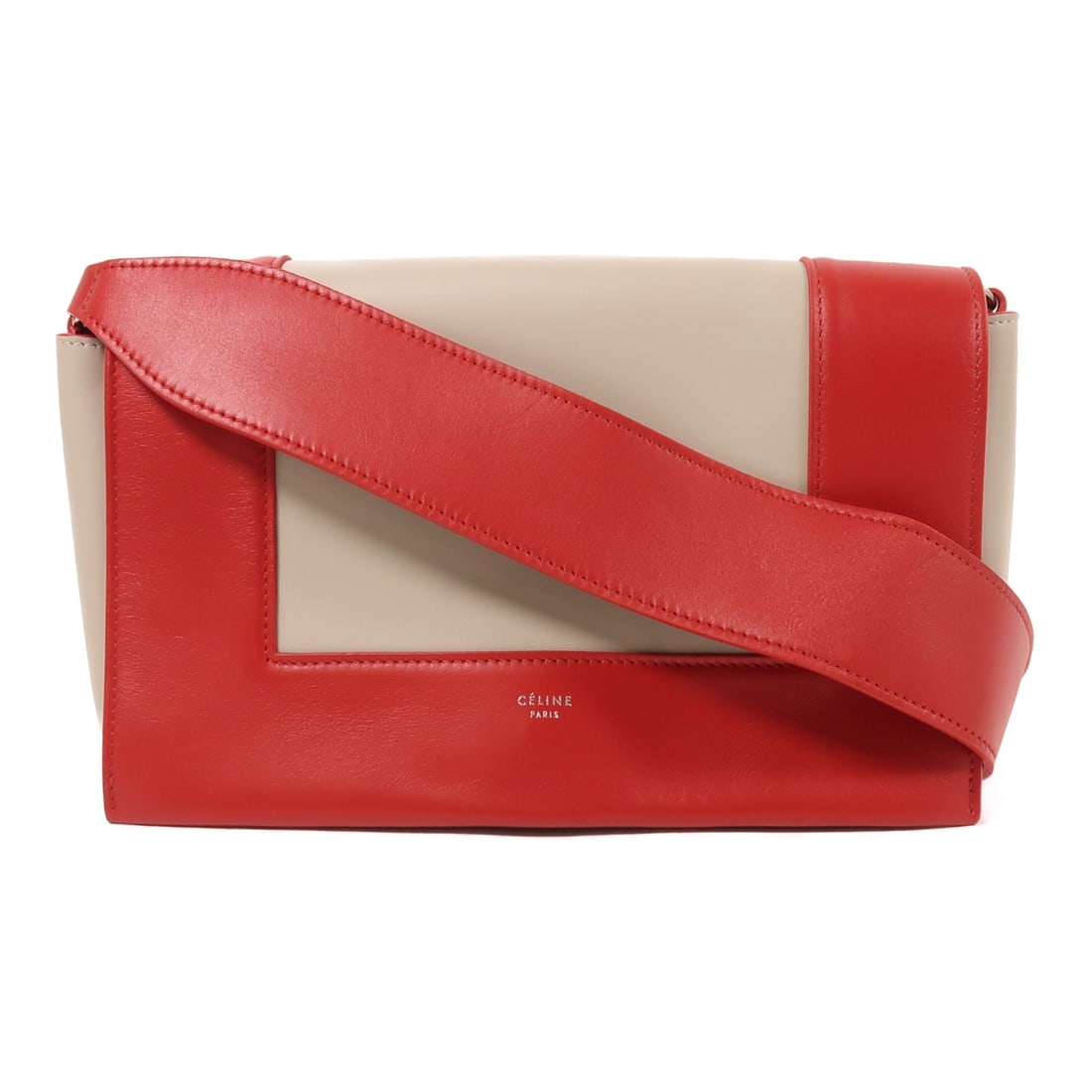 CELINE Red Grey Calfskin Frame Shoulder Bag SHW (1 of 15)