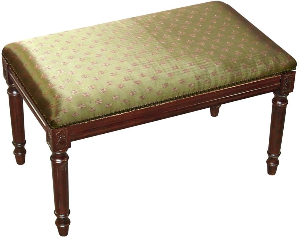 Victorian Style Olive Upholstered Bench with Brass Nailheads (1 of 1)