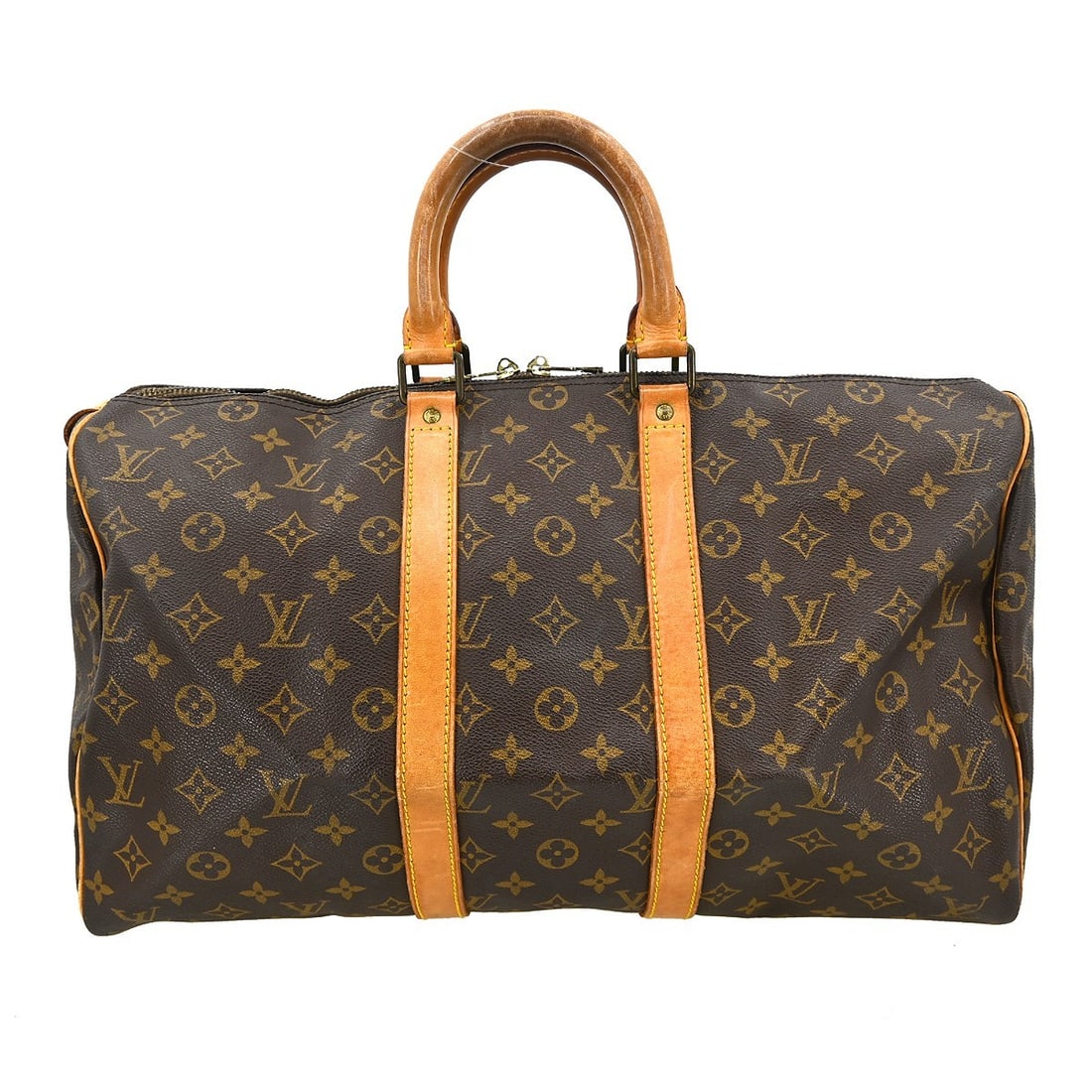Monogram Canvas Louis Vuitton Keepall Travel Bag Brown 45cm: Monogram Canvas Louis Vuitton Keepall Travel Bag Brown 45cm This Louis Vuitton Keepall Bag features the iconic Monogram Canvas and is designed for unisex use. The bag is brown and made from durable ca