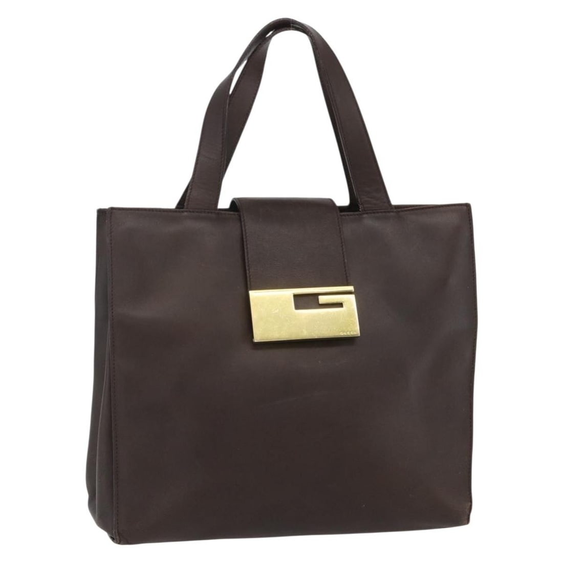 Brown Leather Gucci Ladies Vintage Handbag 28cm by 25cm by 9cm: Brown Leather Gucci Ladies Vintage Handbag 28cm by 25cm by 9cm This vintage Gucci handbag is crafted from brown leather and designed for women. It features a classic silhouette with visible signs of u