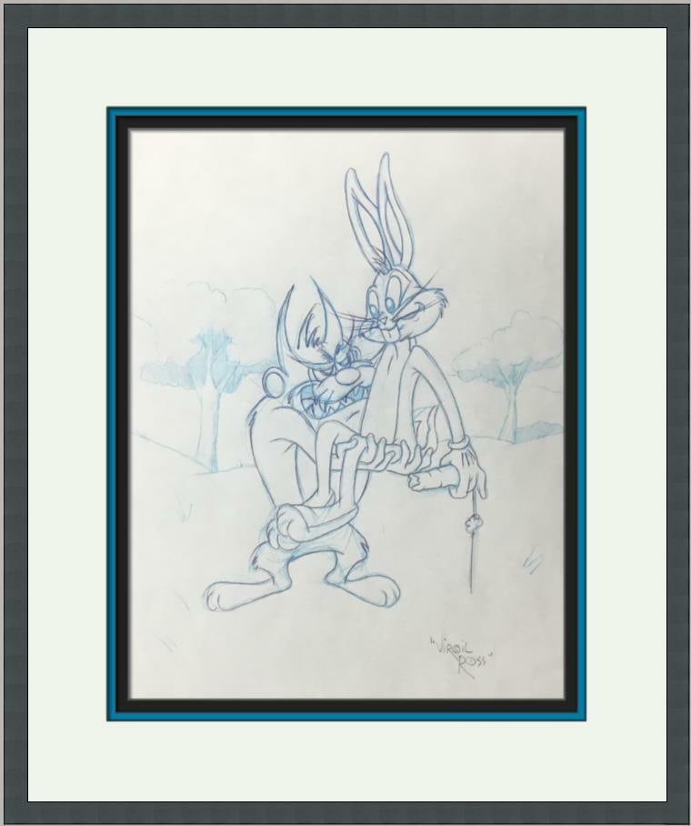 Bugs Bunny Taz Concept Drawing Signed by Virgil Ross Warner Bros (1 of 3)