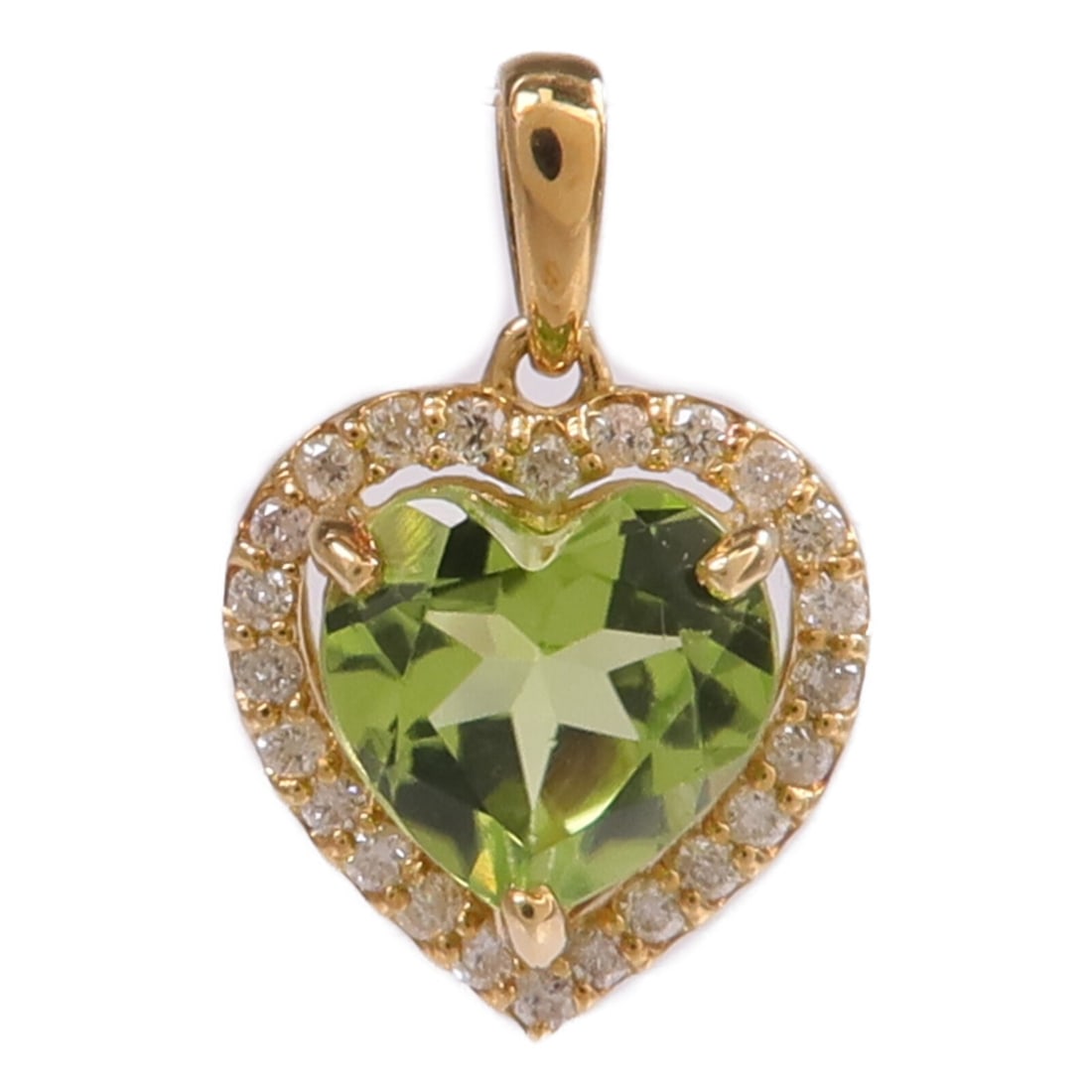 Peridot and Diamond Pendant Top in 18K Yellow Gold: Peridot and Diamond Pendant Top in 18K Yellow Gold This women's pendant top features a vibrant green peridot as the main stone, set in 18K yellow gold. The piece showcases a classic design, crafted wi
