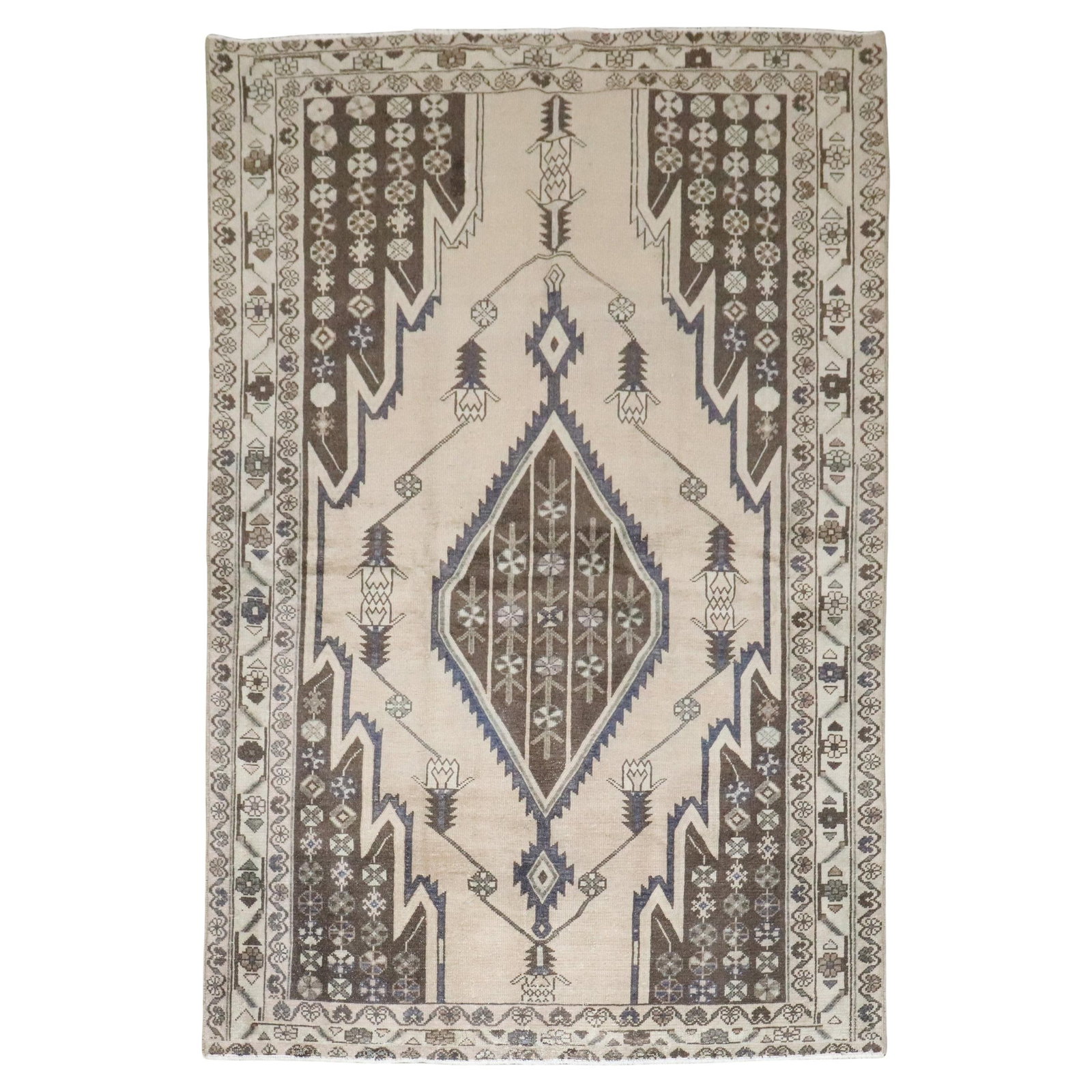Early 20th Century Persian Wool Malayer Accent Rug 4'3" x 6'5": Early 20th Century Persian Wool Malayer Accent Rug 4'3" x 6'5" This vintage Persian Mazlagan Malayer rug features a neutral color palette and is hand-knotted from wool. Originating from Iran and datin
