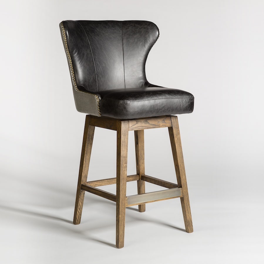 Rockwell Swivel Counter Stool Charcoal Leather Finish: Rockwell Swivel Counter Stool Charcoal Leather Finish Introducing the Elegant Rockwell Swivel Stool, a perfect blend of vintage charm and modern functionality. This new item features a stunning antiqu