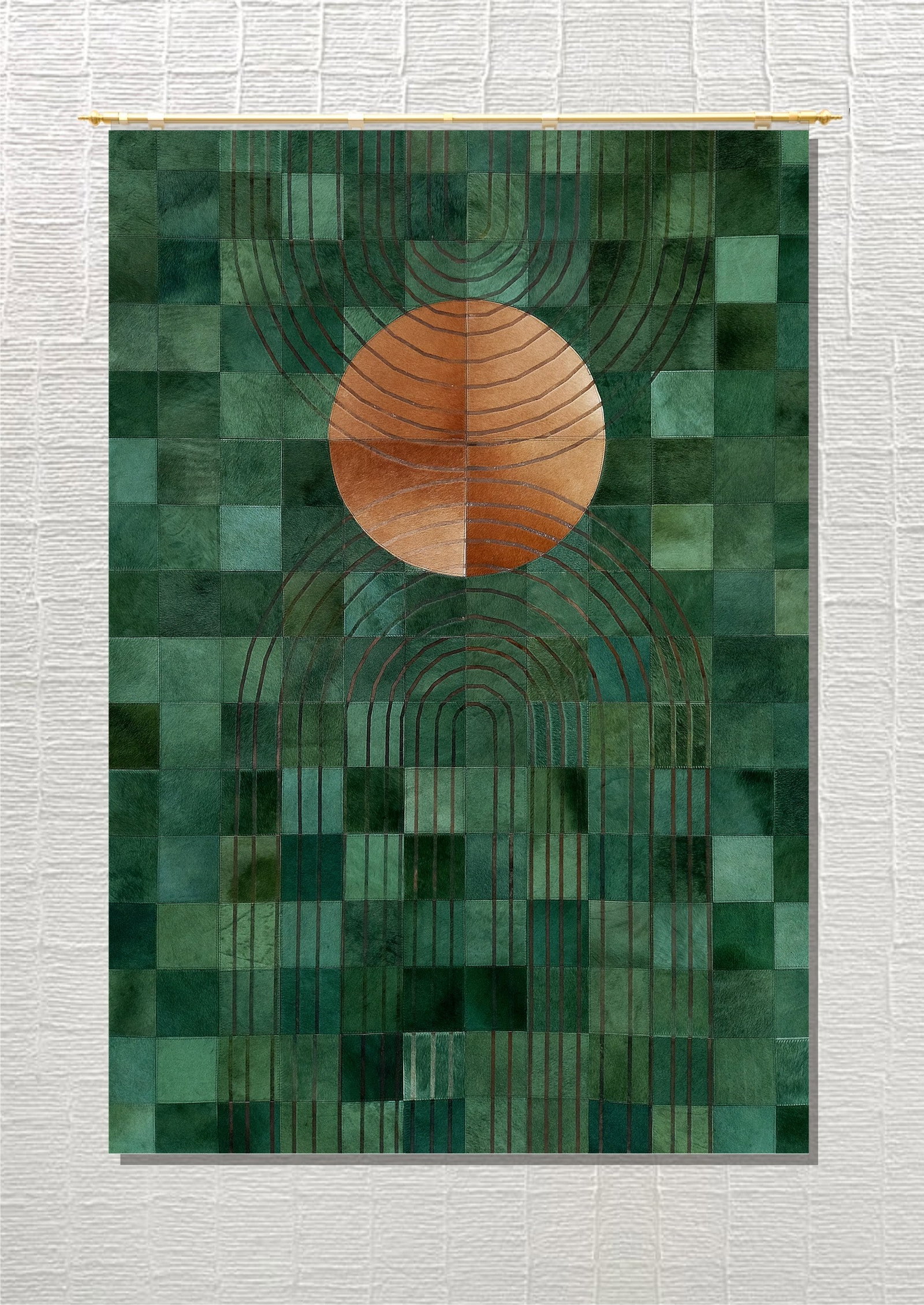 Handmade Emerald Forest Celestial Archway Cowhide Leather Patchwork Area Rug 3FT x 5FT (1 of 1)
