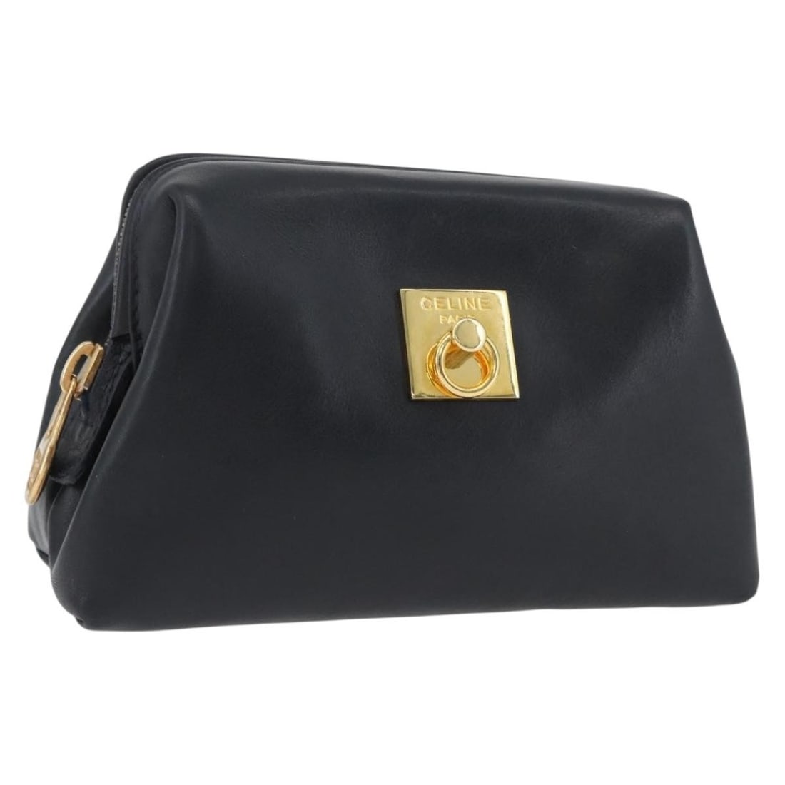 Celine Navy Leather Round Pouch Gold Accent Italian Small Bag (1 of 18)