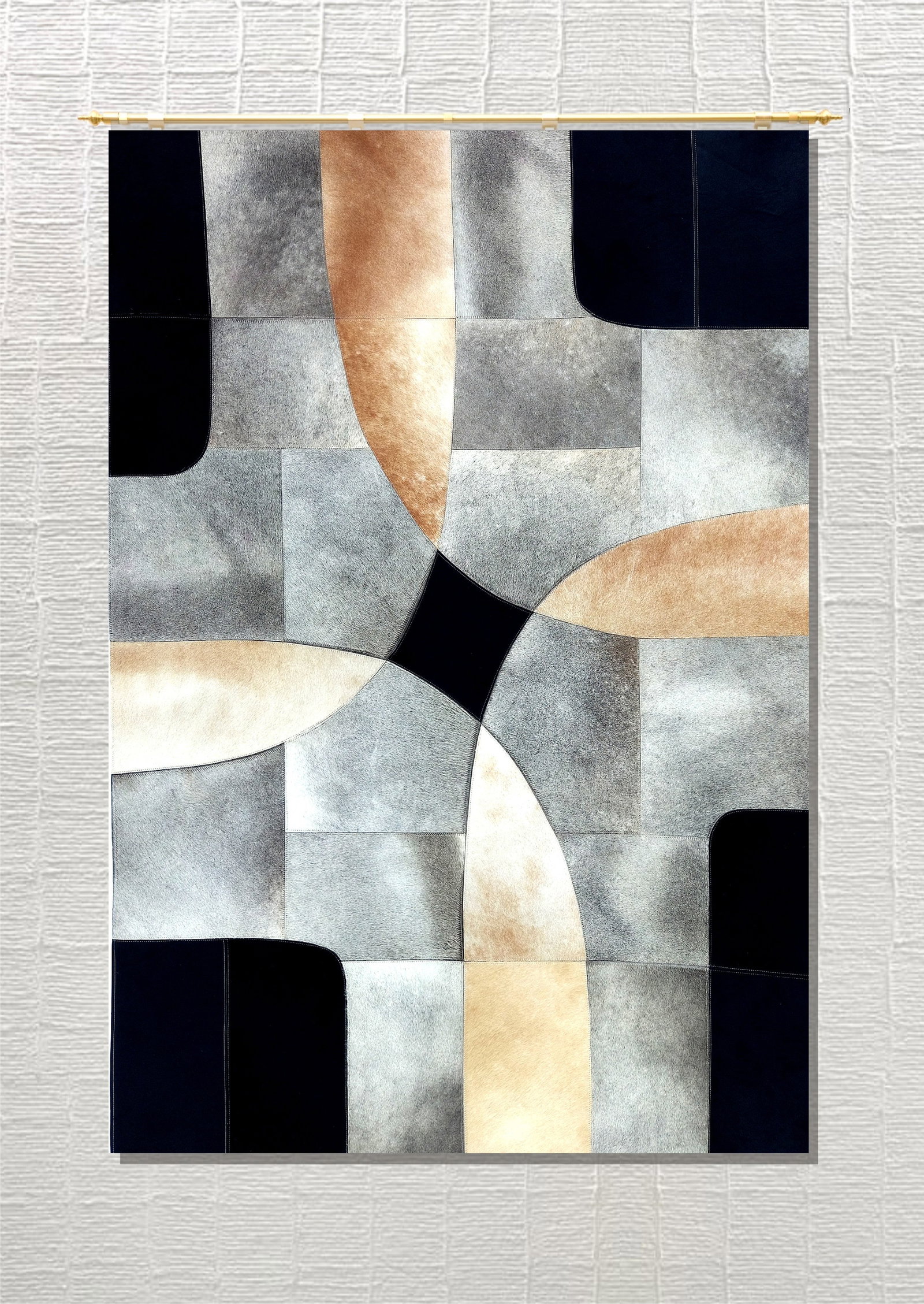 Handmade Silver Gold Abstract Cross-Petal Cowhide Leather Area Rug 3FT x 5FT (1 of 1)