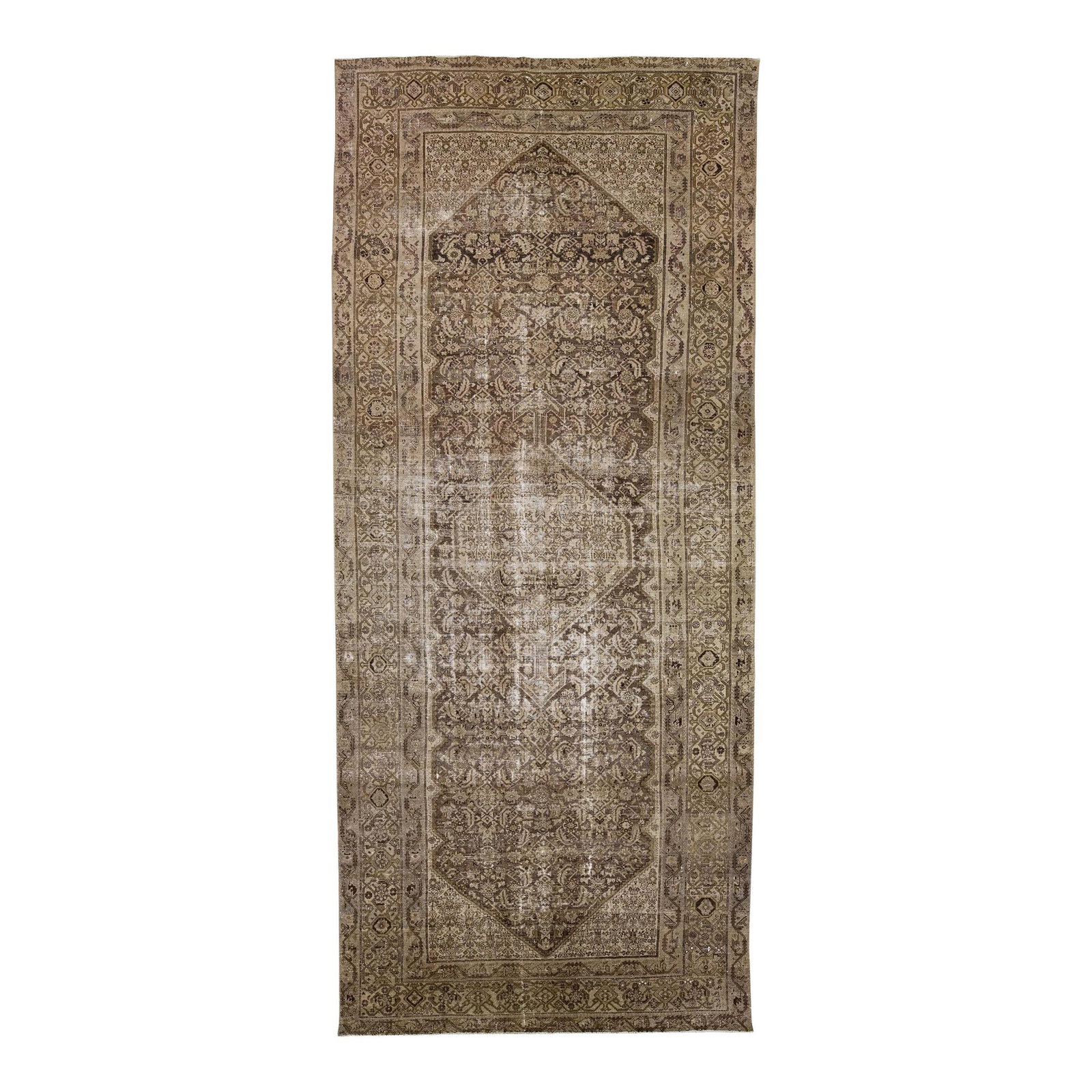 Antique Persian Malayer Handmade Wool Rug 7'5" x 16'2": Antique Persian Malayer Handmade Wool Rug 7'5" x 16'2" This exquisite antique Malayer rug showcases a stunning hand-knotted wool construction, featuring a rich brown color field adorned with a beautif