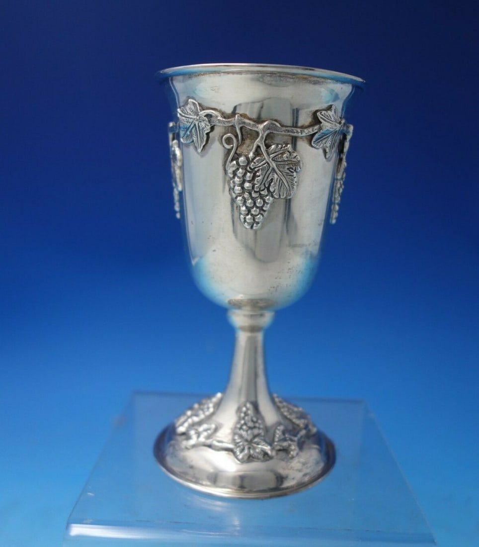 Hatice .900 Silver Kiddush Cup Gold Washed Interior 6 x 3 Judaica (1 of 7)