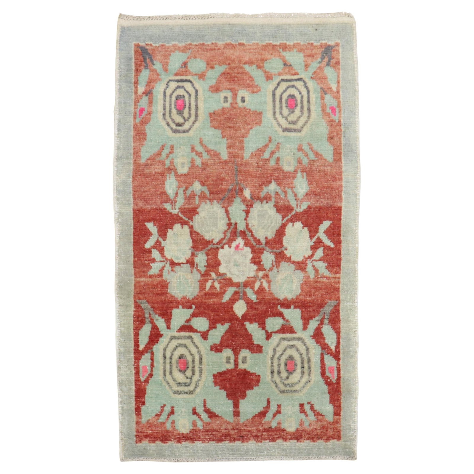 Zabihi Collection Mid-Century Turkish Floral Hand-Woven Wool Rug 26 x 44: Zabihi Collection Mid-Century Turkish Floral Hand-Woven Wool Rug 26 x 44 Discover the charm of this vintage Turkish floral rug from the Zabihi Collection. This exquisite piece, crafted in the mid-20th
