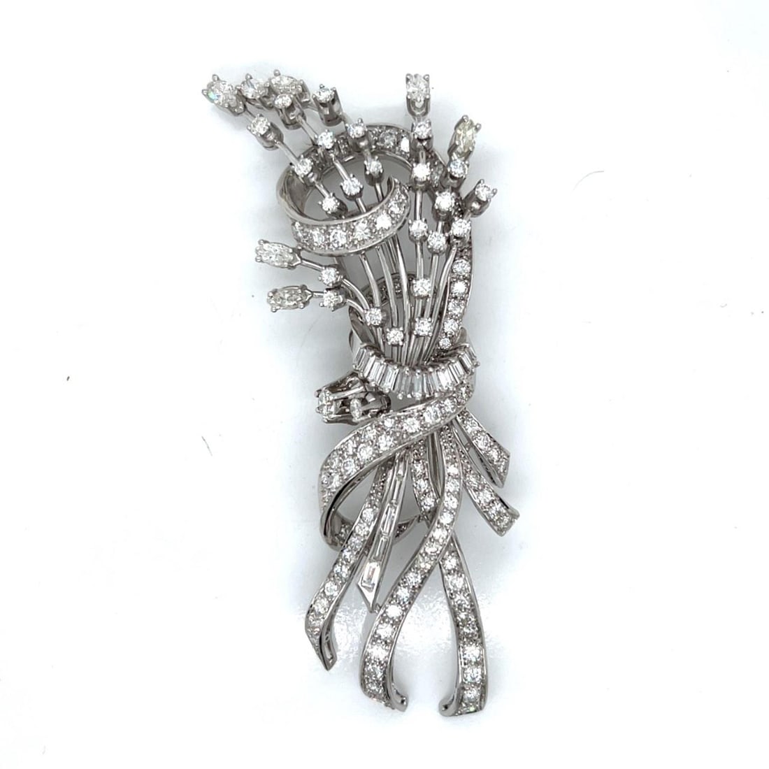 Vintage 1950's Platinum Diamond Brooch 8.25 Ct F-H VVS-VS (1 of 4)