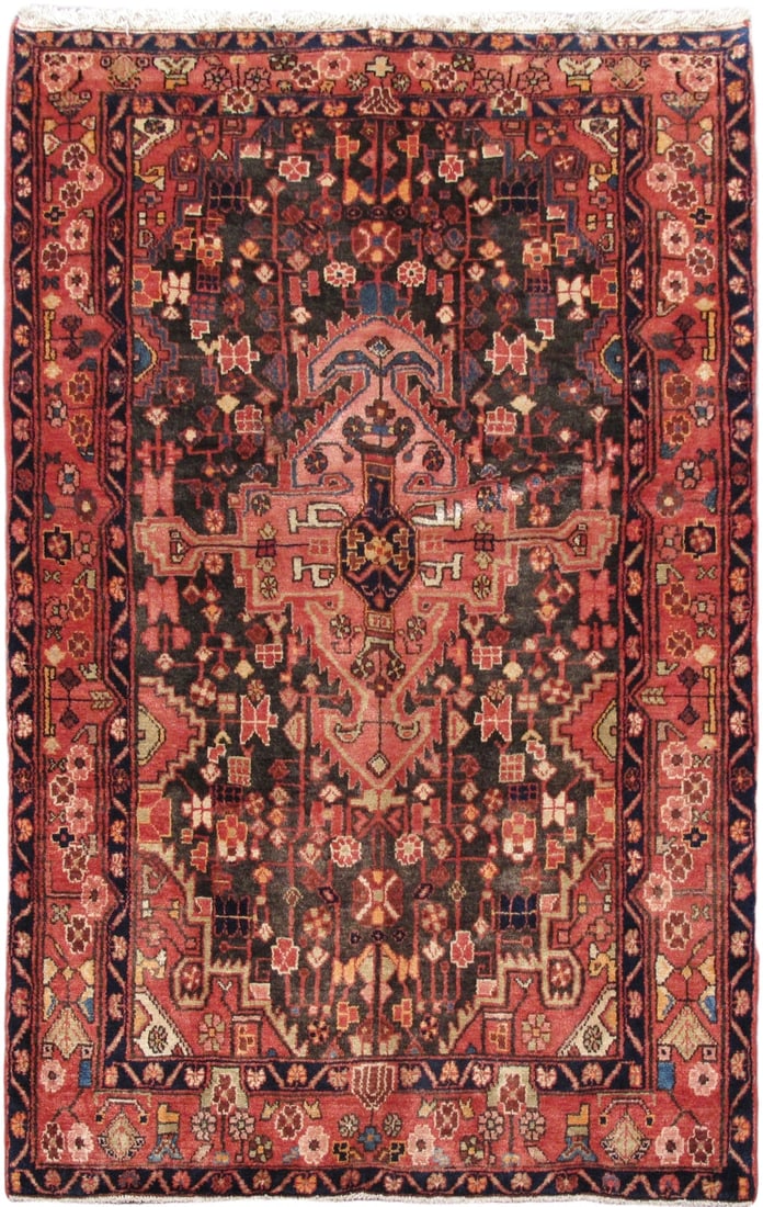 Handcrafted 4'3" x 6'8" Red Persian Hamadan Area Rug: Handcrafted 4'3" x 6'8" Red Persian Hamadan Area Rug Free continental US Shipping Transform your space with this stunning 4.3 x 6.8 Red Persian Hamadan Rug, handcrafted by skilled artisans from the hi