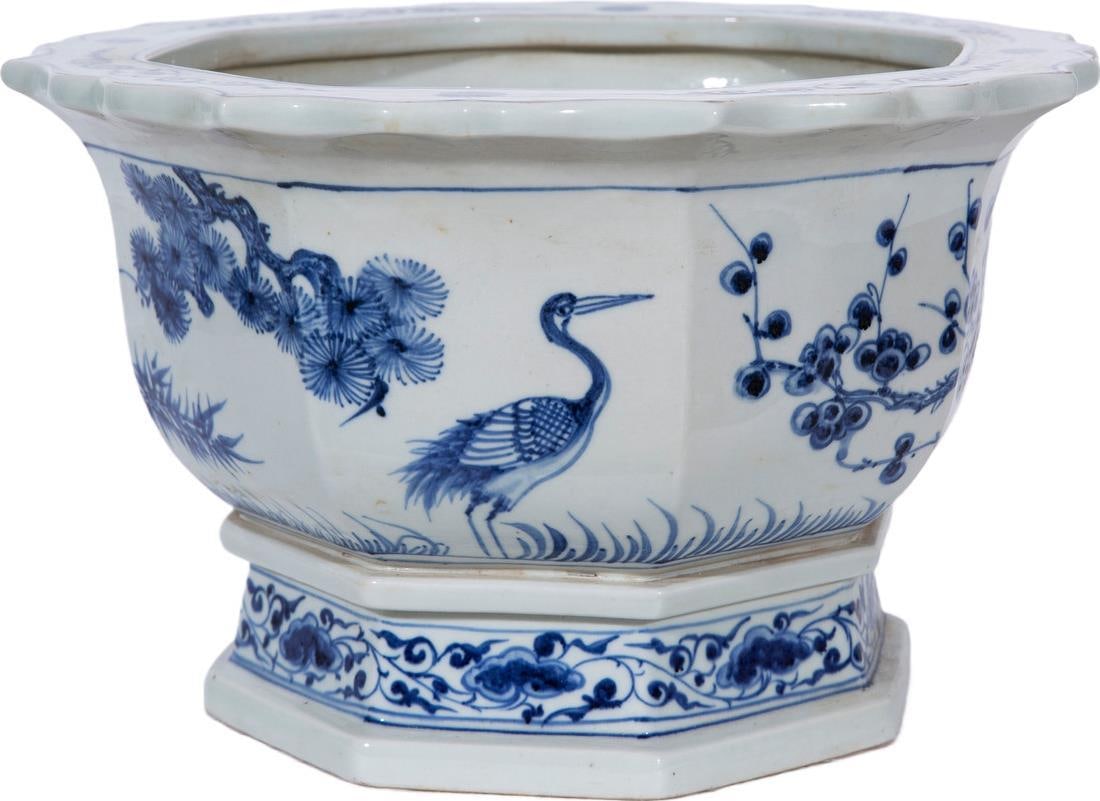 Asian Modern Ceramic Plant Pot with Pine Tree Motif (1 of 5)