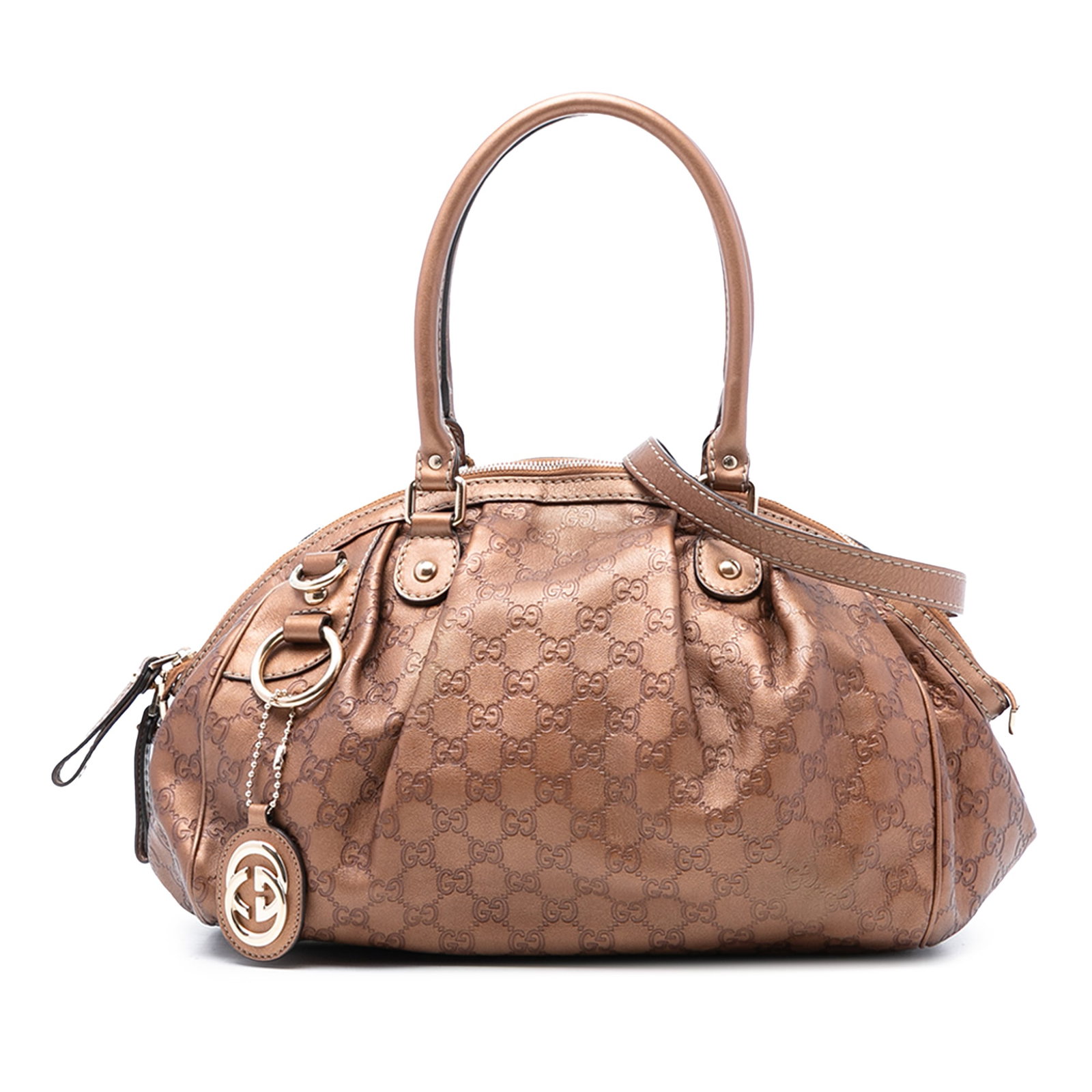 Gucci Sukey Brown Embossed Leather Satchel with Detachable Strap (1 of 7)