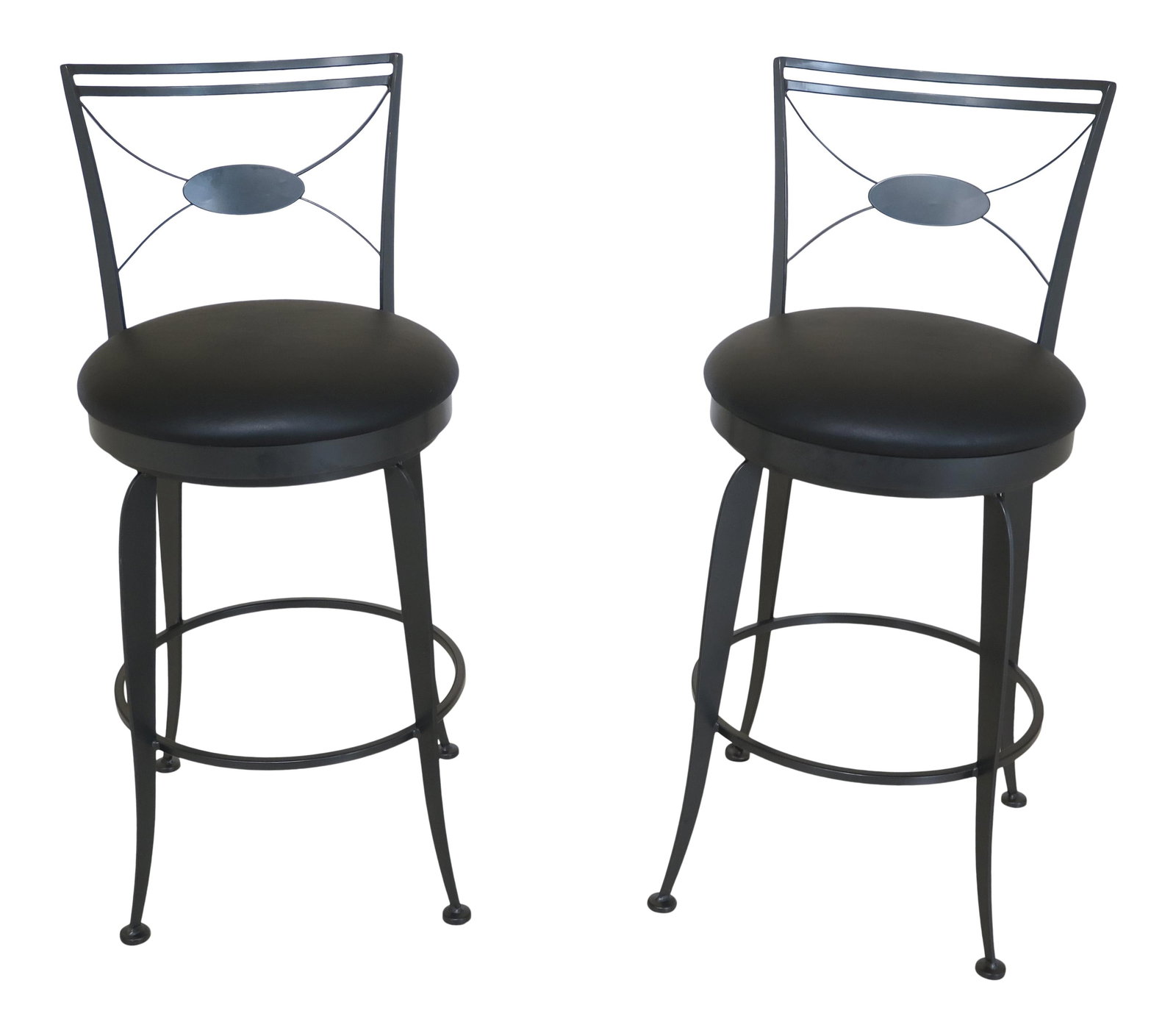 Pair of Modern Swivel Seat Iron Bar Stools Black Vinyl (1 of 9)
