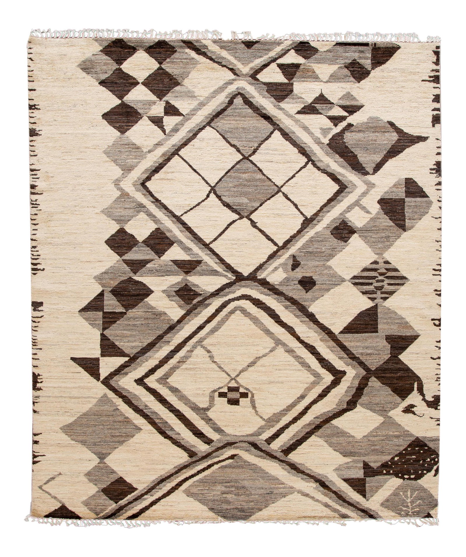 Moroccan-Style Hand-Knotted Wool Rug 8'4 x 9'9 Beige Abstract Design (1 of 10)