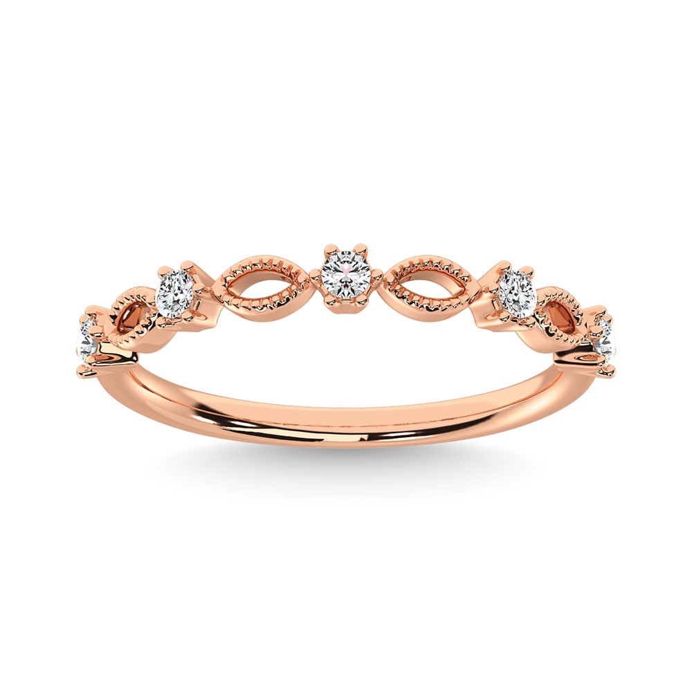 Diamond 1/5 Ct.Tw. Stackable Ring in 14K Rose Gold: Diamond 1/5 Ct.Tw. Stackable Ring in 14K Rose Gold 14k Rose Gold Stone Clarity: I1 Each ring is presented in standard size 6.5. Complimentary resizing is available between sizes 510 (in 1/4 increments