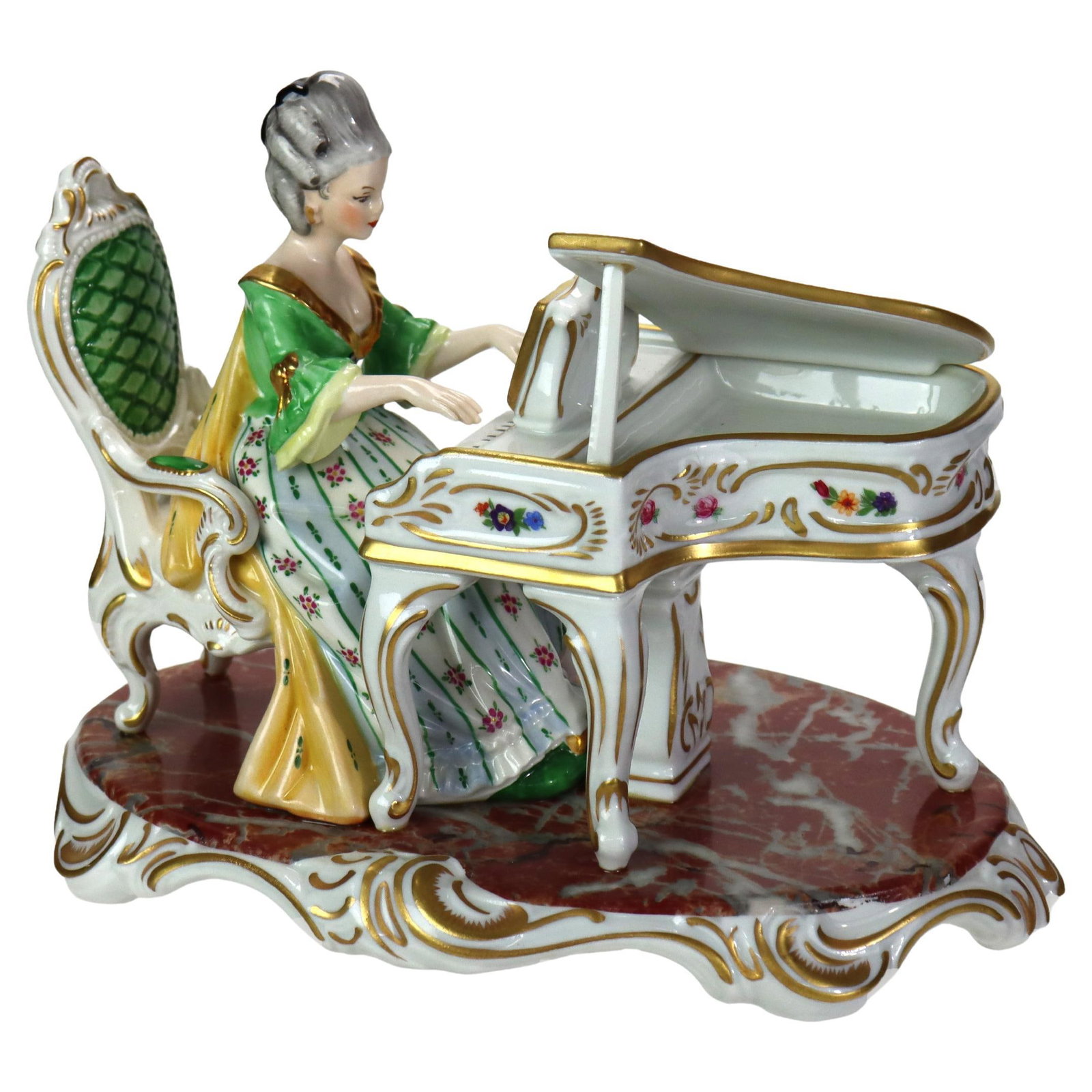 Signed Antique Dresden Hand Painted Porcelain Piano Player C1890 (1 of 5)
