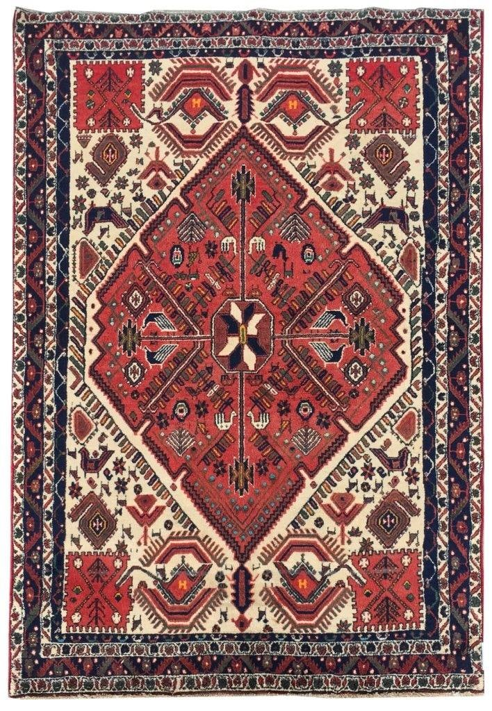 Handcrafted 4'1 x 5'11 Pale Red Persian Shahrbabak Rug: Handcrafted 4'1 x 5'11 Pale Red Persian Shahrbabak Rug Free continental US Shipping Enhance your space with the exquisite 4.1 x 5.11 Pale Red Persian Shahrbabak Rug, handcrafted by skilled Persian art