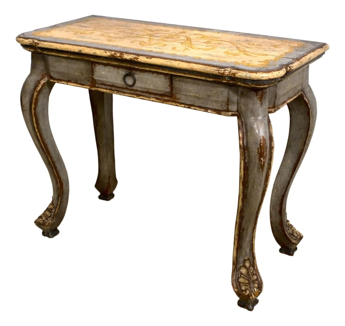 Italian Painted Console Table with Carved Feet 1 Drawer (1 of 10)