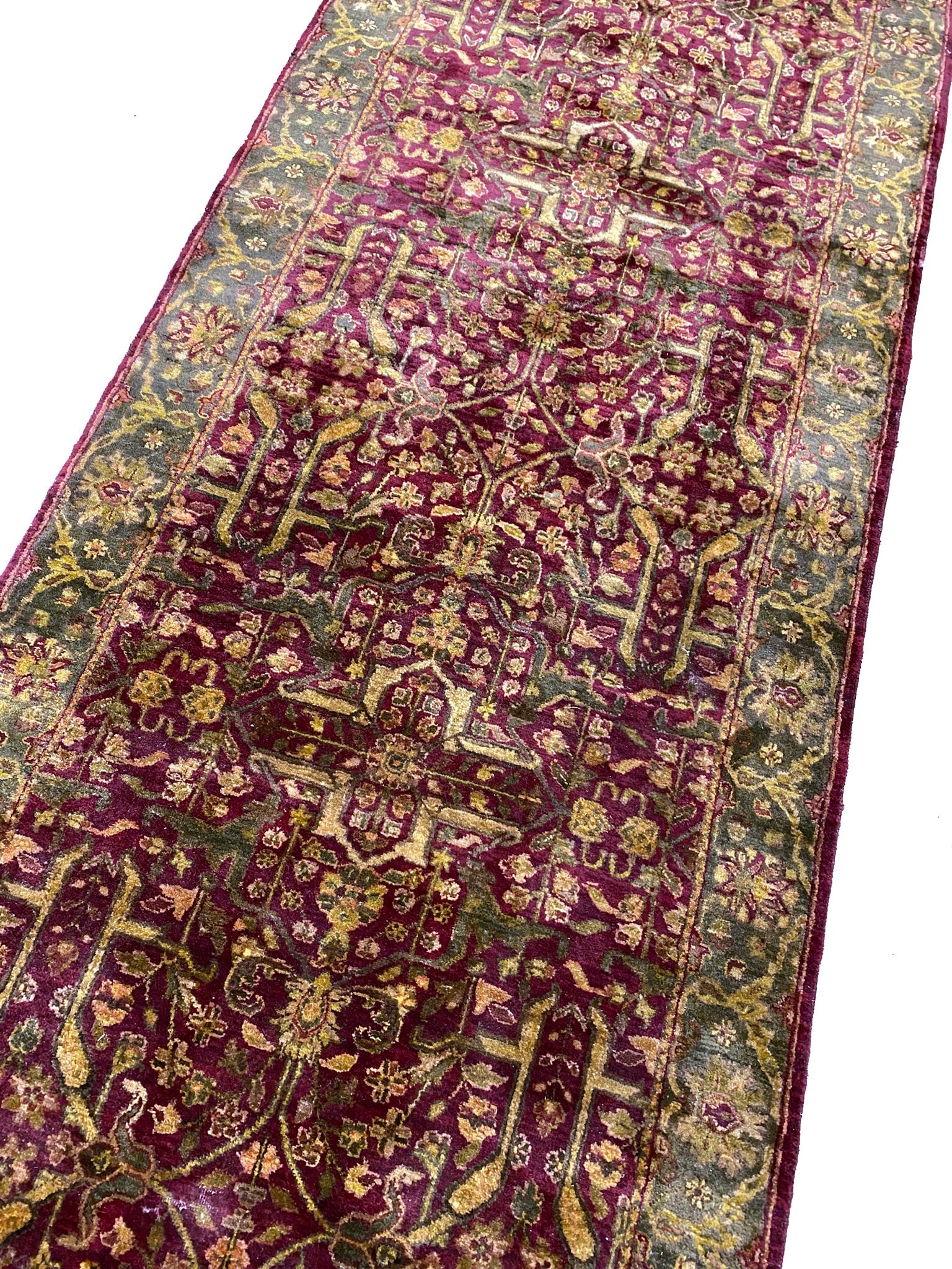 4 x 10 Red Antique Style Jaipur Hand-Knotted Runner Rug: 4 x 10 Red Antique Style Jaipur Hand-Knotted Runner Rug Free continental US Shipping Transform your living space with the exquisite craftsmanship of this 4' x 9.6' Antique Style Jaipur Runner Rug. Thi