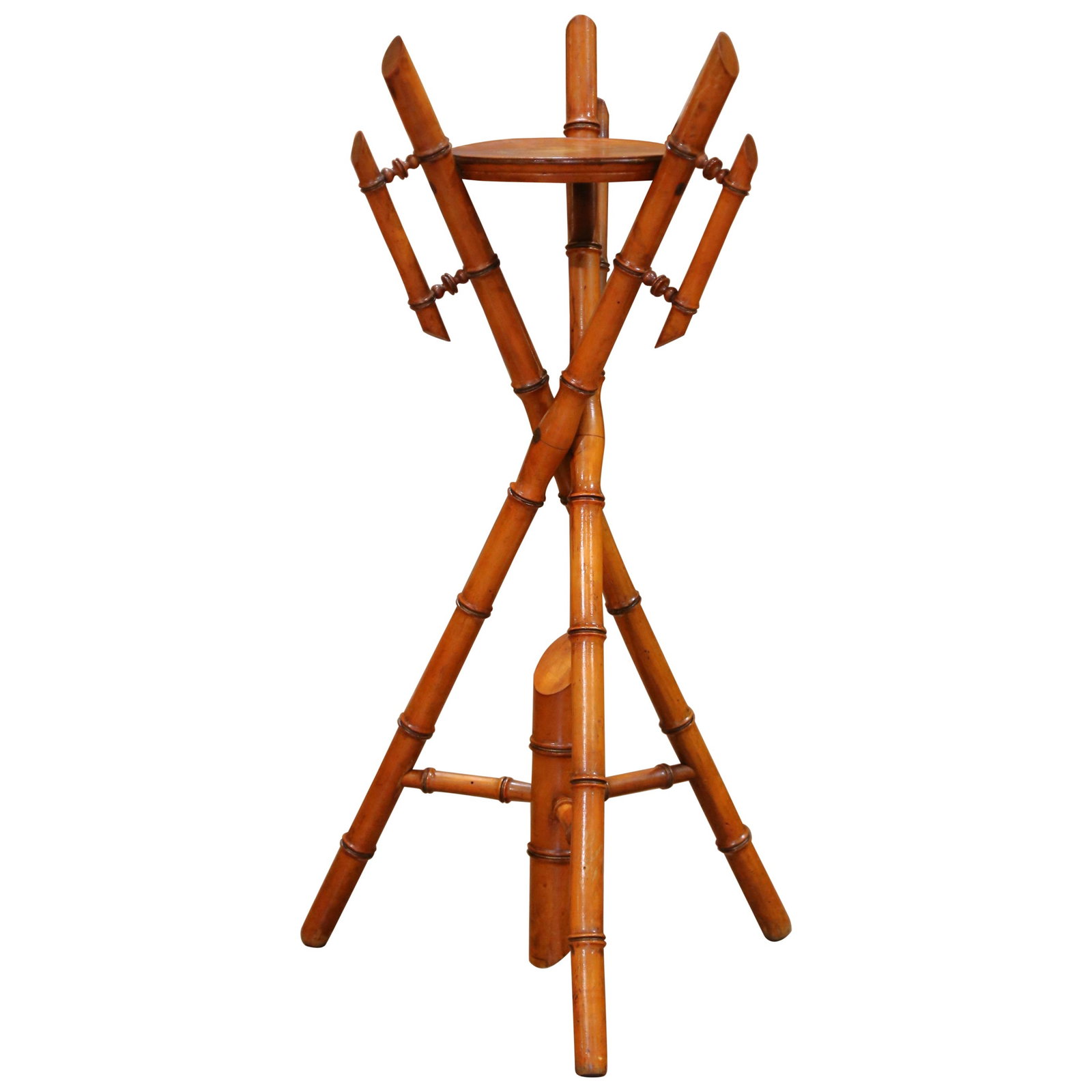 19th Century French Hand-Carved Faux Bamboo Tripod Plant Stand (1 of 12)