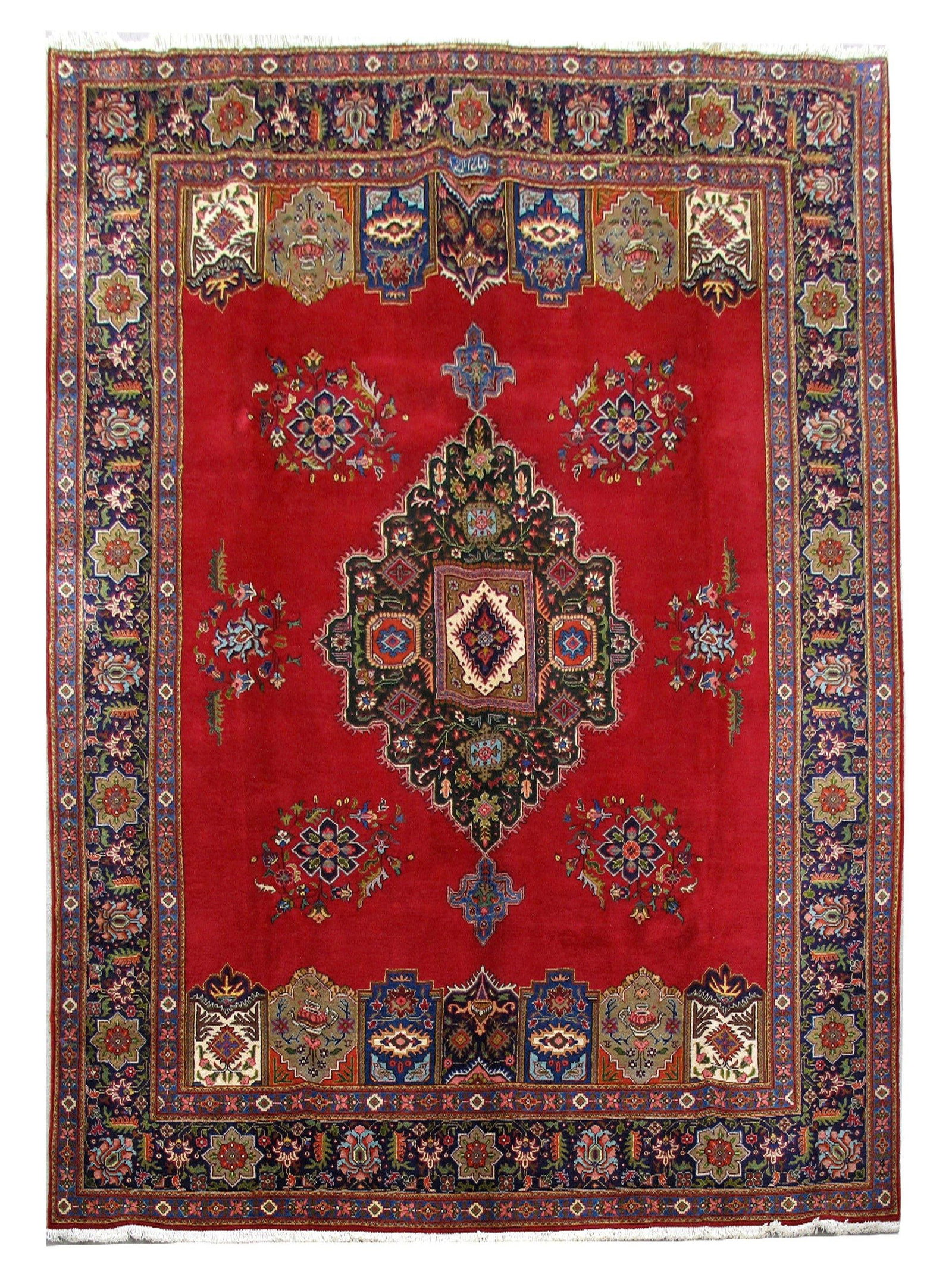 9.6 x 13.3 Red Open Field Shah Soleiman Persian Tabriz Rug Handmade in Iran (1 of 6)