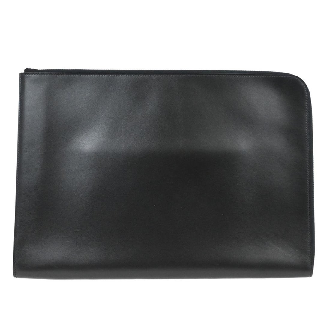 Hermes Black Leather Medium Clutch with Logo Accent Zip Closure (1 of 10)