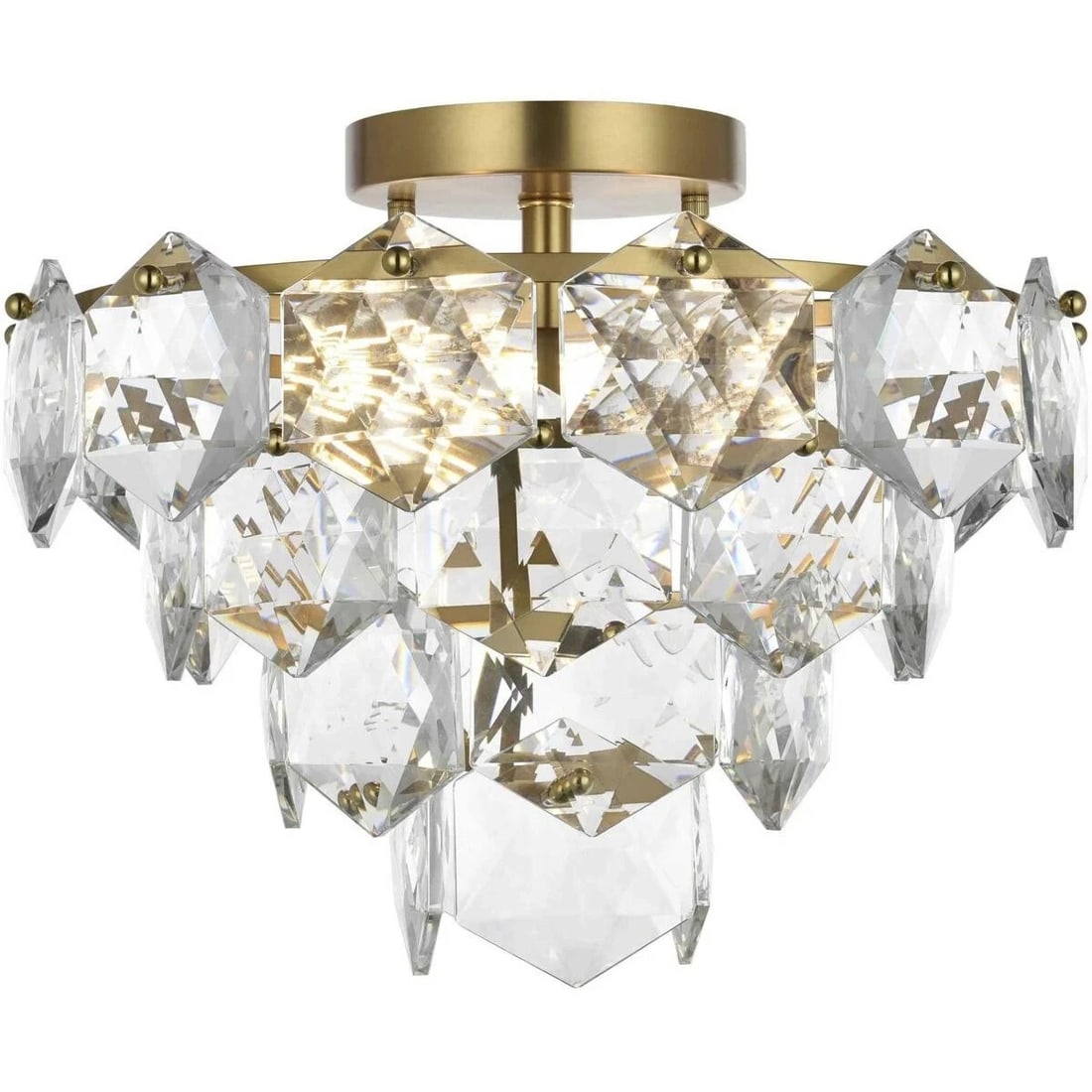 Adaline 6 Light Satin Gold Crystal Chandelier Modern Ceiling Fixture: Adaline 6 Light Satin Gold Crystal Chandelier Modern Ceiling Fixture Enhance your space with this stunning Crystal Flush Mount Chandelier, featuring a luxurious satin gold finish and royal cut crystal