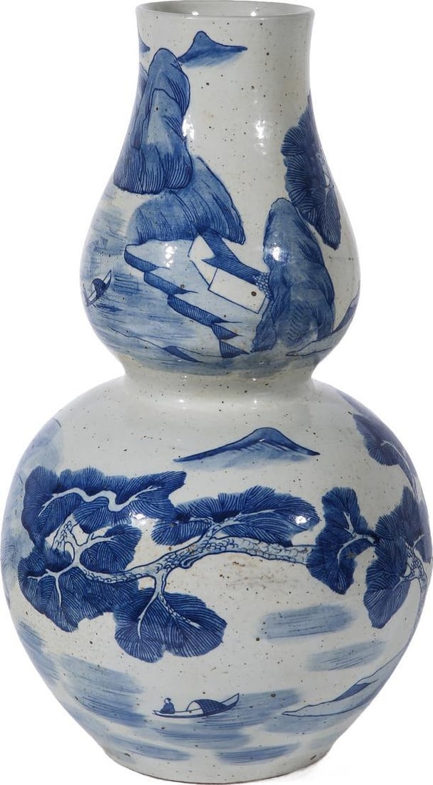 Hand-Crafted Rustic Ceramic Gourd Vase with Mountain Pine Design (1 of 4)