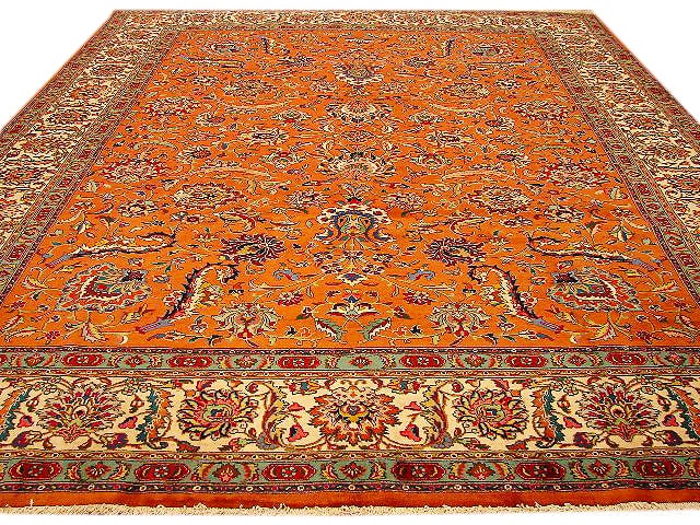 Luxurious 9'10 x 12'4 Handmade Carrot Orange Persian Tabriz Rug: Luxurious 9'10 x 12'4 Handmade Carrot Orange Persian Tabriz Rug Free continental US Shipping Transform your space with this luxurious 9' 10" x 12' 4" Handmade Flower Design Carrot Orange Persian Tabri