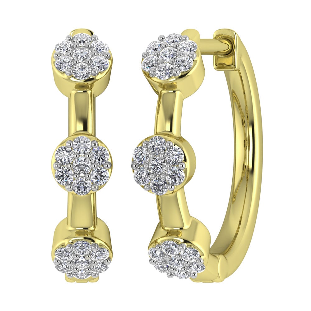 Diamond 1/5 Ct.Tw. Cluster Hoop Earrings in 10K Yellow Gold: Diamond 1/5 Ct.Tw. Cluster Hoop Earrings in 10K Yellow Gold 10k Yellow Gold Stone Color: G-h Stone Clarity: I1 PLEASE NOTE: Framed, Large, or heavy items do not have shipping costs included. The exact