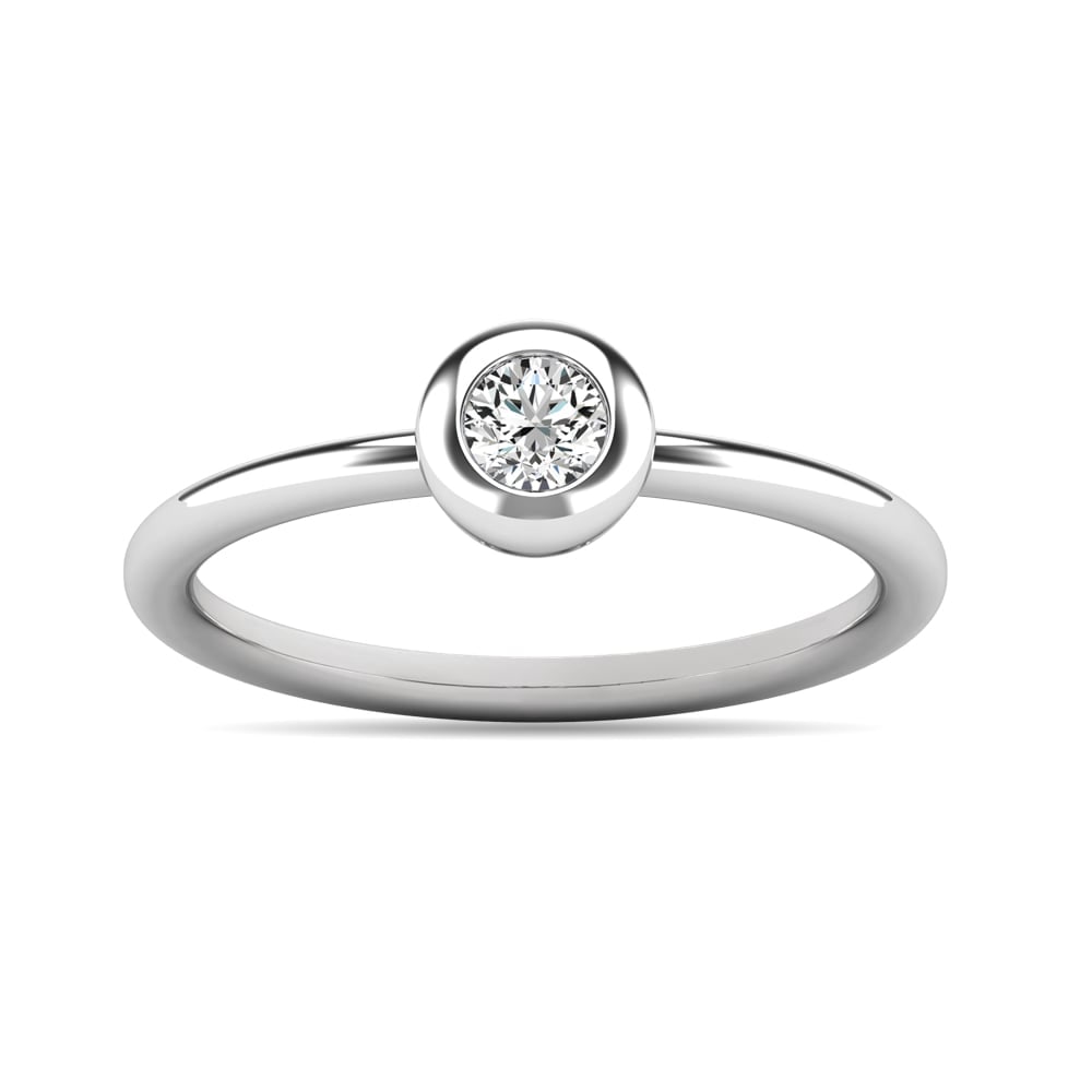 Diamond 1/10 Ct.tw Bezel Set Ring in 10K White Gold: Diamond 1/10 Ct.tw Bezel Set Ring in 10K White Gold 10k White Gold Stone Color: G-h Stone Clarity: I2 Each ring is presented in standard size 6.5. Complimentary resizing is available between sizes 510