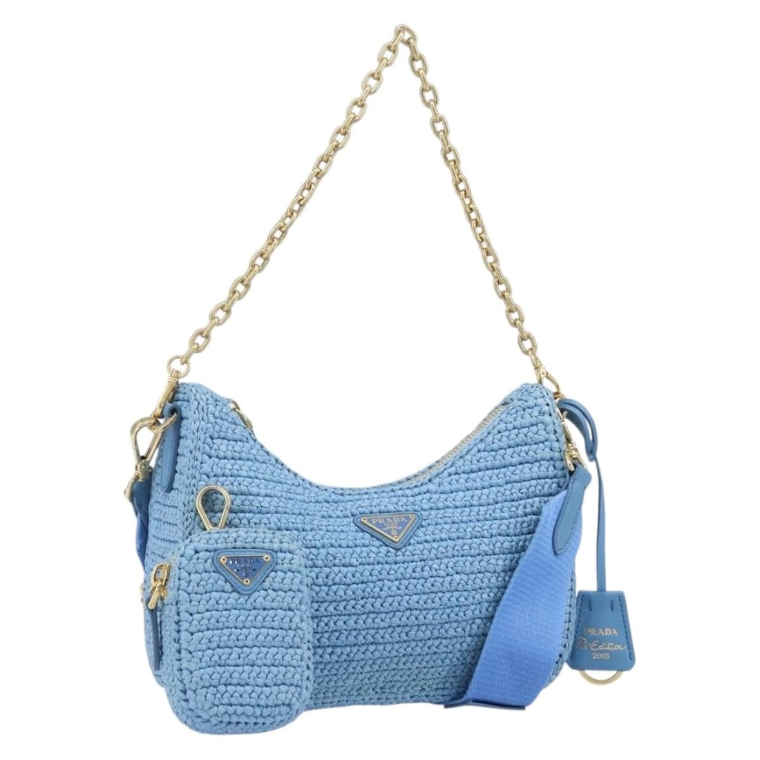 Prada Re-Edition 2005 Wicker Shoulder Bag in Blue (1 of 18)