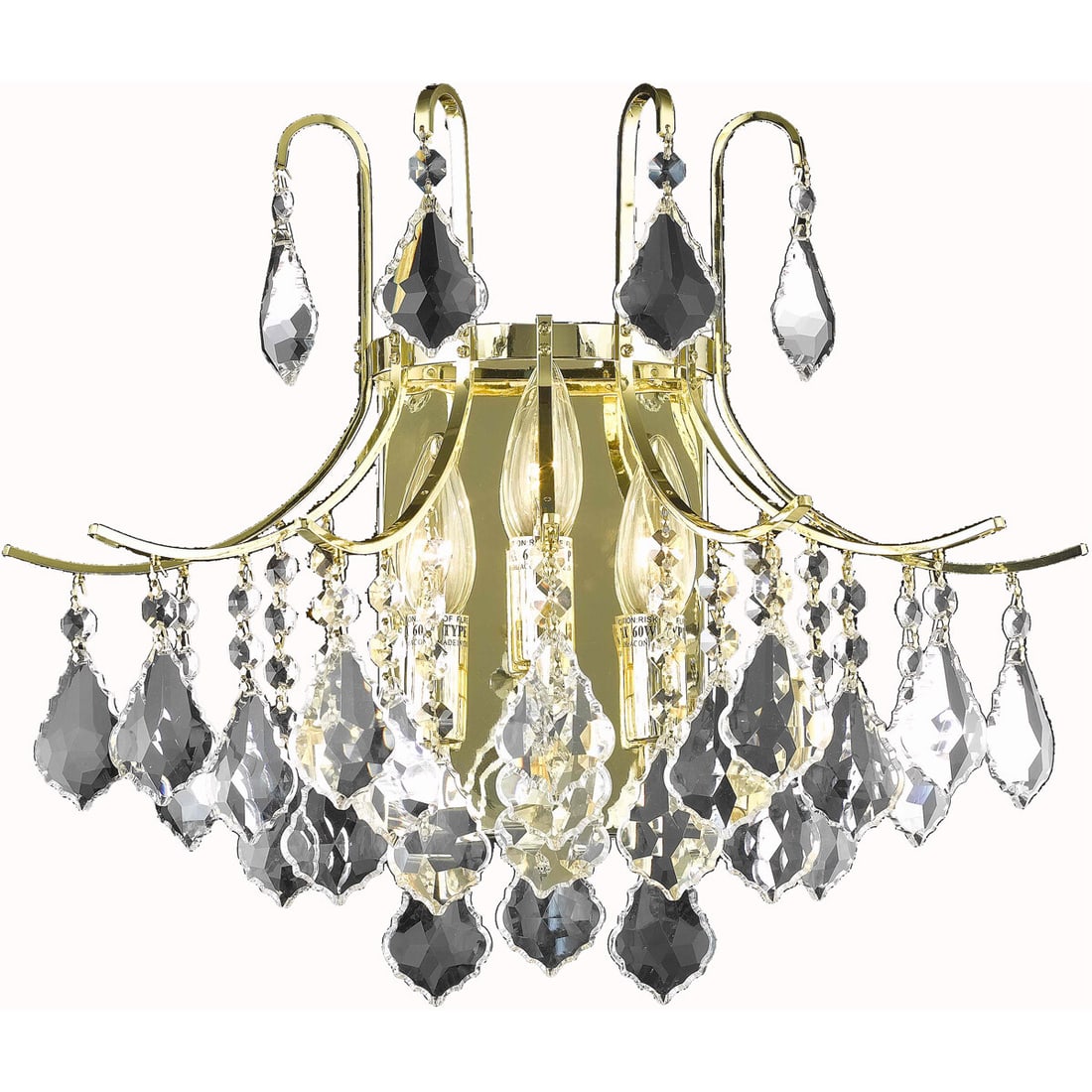 Amelia 16 Inch Gold Wall Sconce With Royal Cut Crystal Accents: Amelia 16 Inch Gold Wall Sconce With Royal Cut Crystal Accents This is a pre-owned modern wall sconce featuring a gold plated finish and high-quality French pendant royal cut crystals. Designed for in