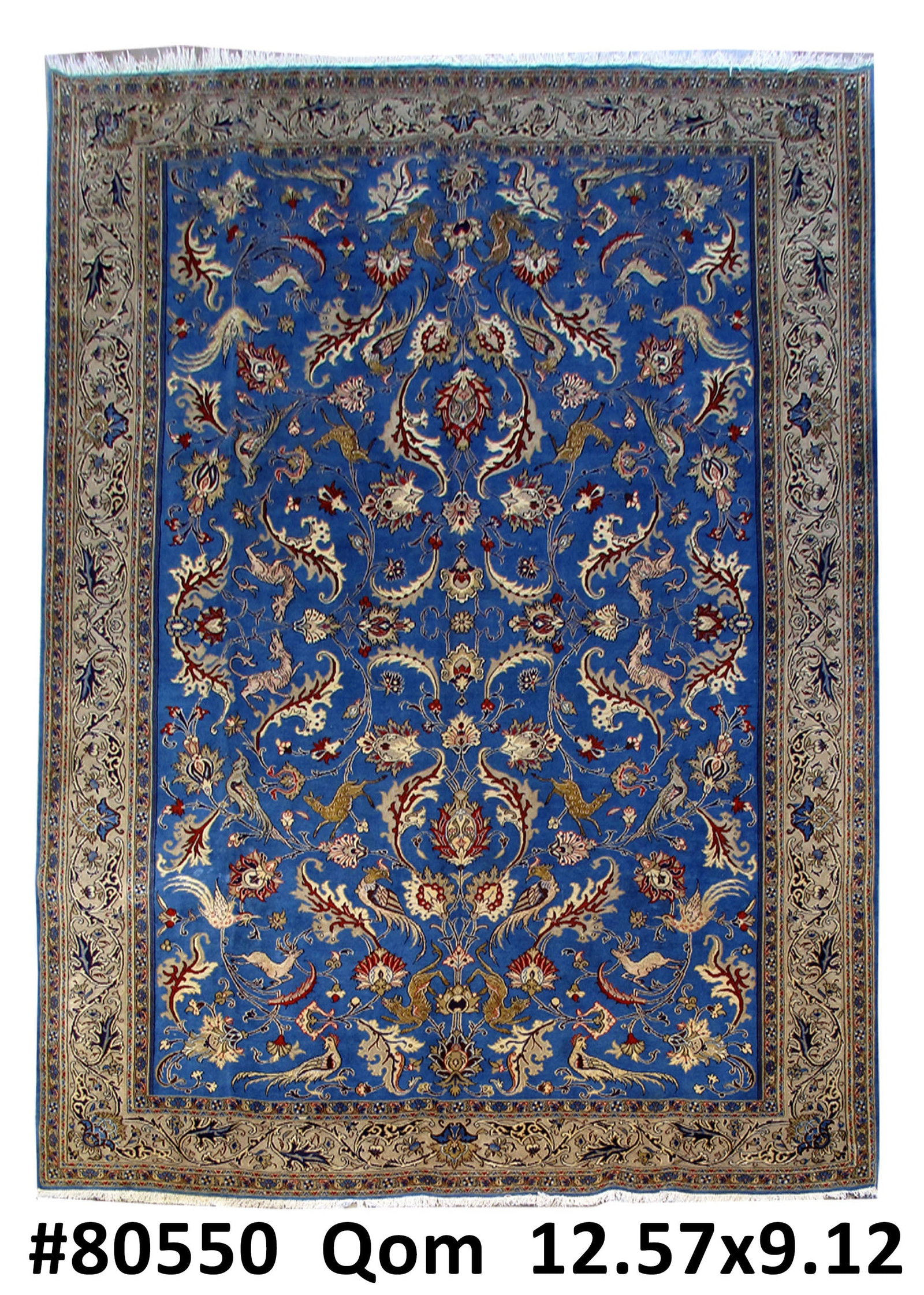 Handcrafted Blue Persian Qum Rug 9'2" x 12'7" Traditional Design (1 of 6)