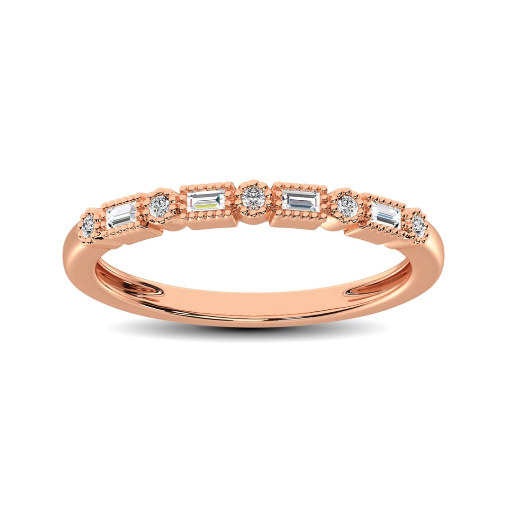 14K Rose Gold 1/10 Ct.tw Round and Tapper Diamond Band Ring (1 of 4)