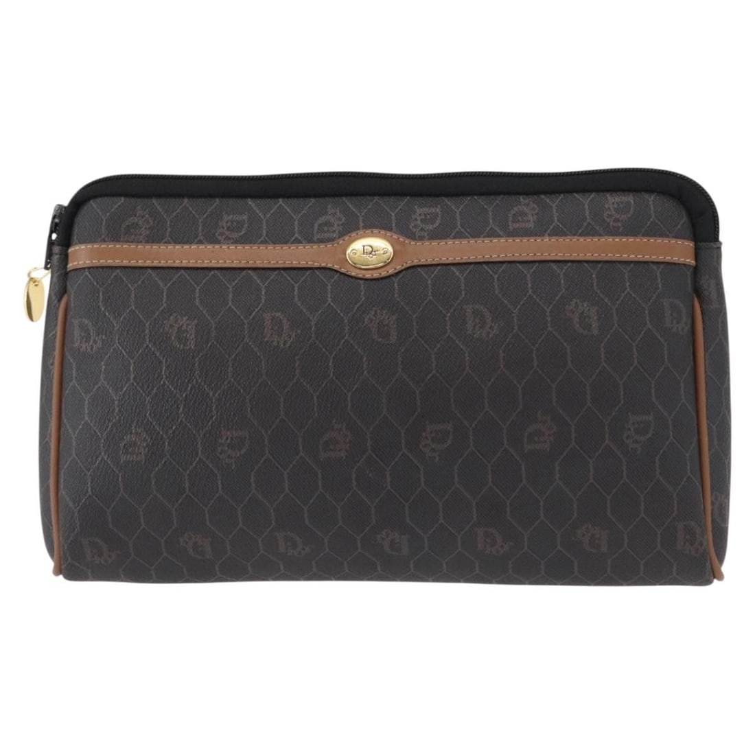 Vintage Christian Dior Black Honeycomb Coated Canvas Zip Clutch: Vintage Christian Dior Black Honeycomb Coated Canvas Zip Clutch This Christian Dior vintage zip pouch features a black coated canvas with a honeycomb pattern. Designed for women, it offers a sleek and