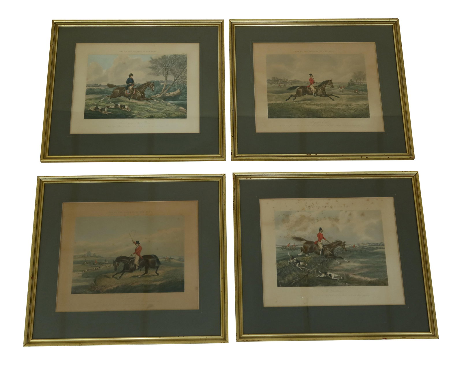 Set of 4 R. Ackerman Vintage Hunt Scene Engravings Gold Leaf Framed (1 of 10)