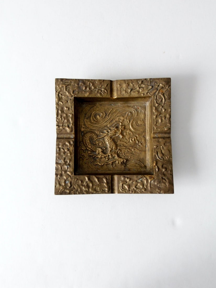 Vintage Brass Ashtray with Sea Dragon Motif 7.25 x 7.25 in (1 of 7)