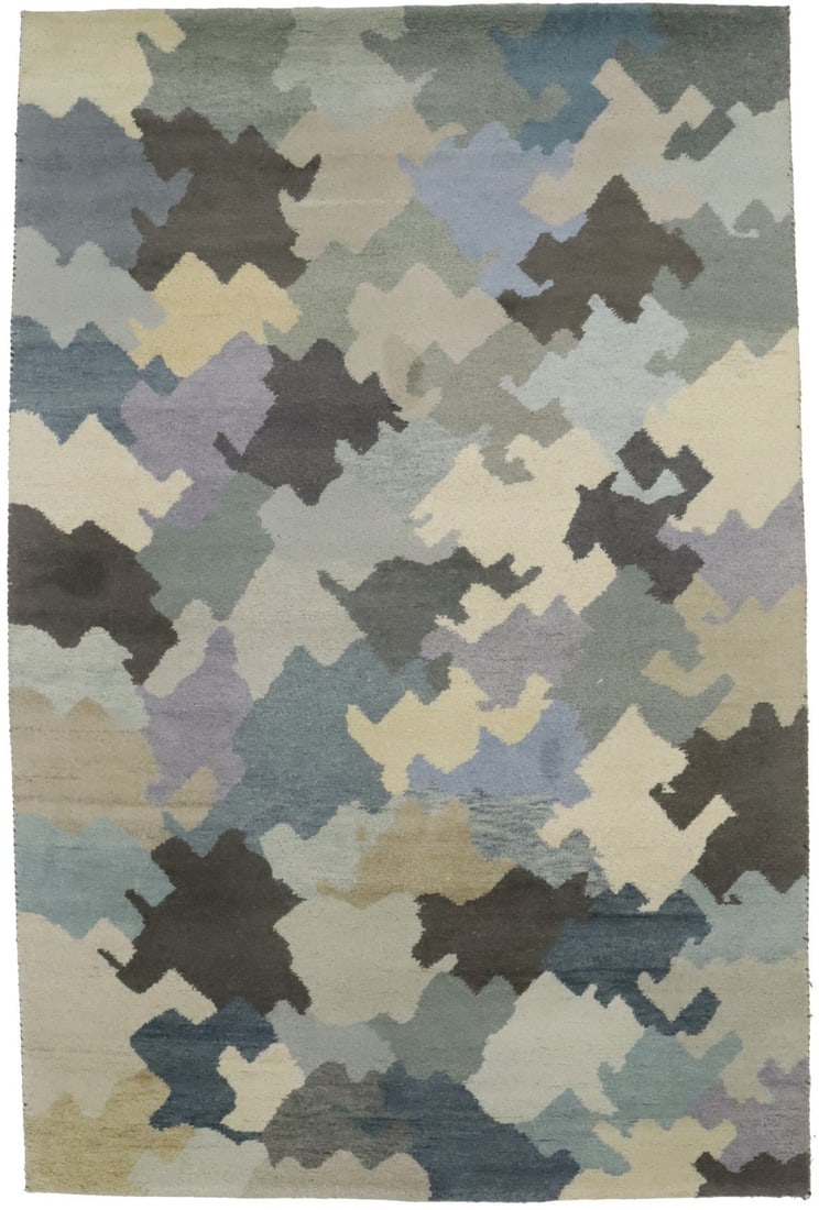 Hand-Knotted Wool Abstract Indo-Gabbeh Area Rug 6'8 x 9'8 Modern Multicolor: Hand-Knotted Wool Abstract Indo-Gabbeh Area Rug 6'8 x 9'8 Modern Multicolor This handmade Indo-Gabbeh area rug features a plush, high pile and a striking multicolored abstract pattern. Crafted from ha