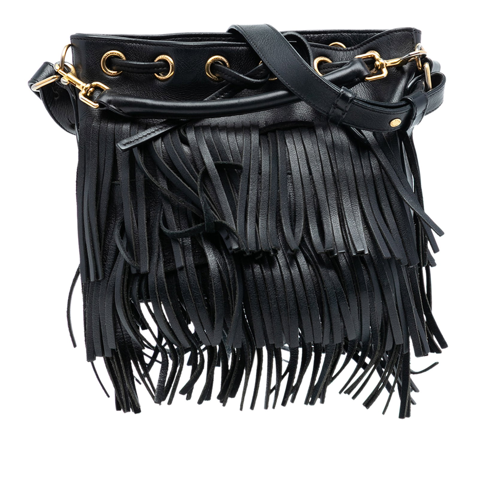 Saint Laurent Emmanuelle Small Black Leather Fringe Bucket Bag (1 of 7)