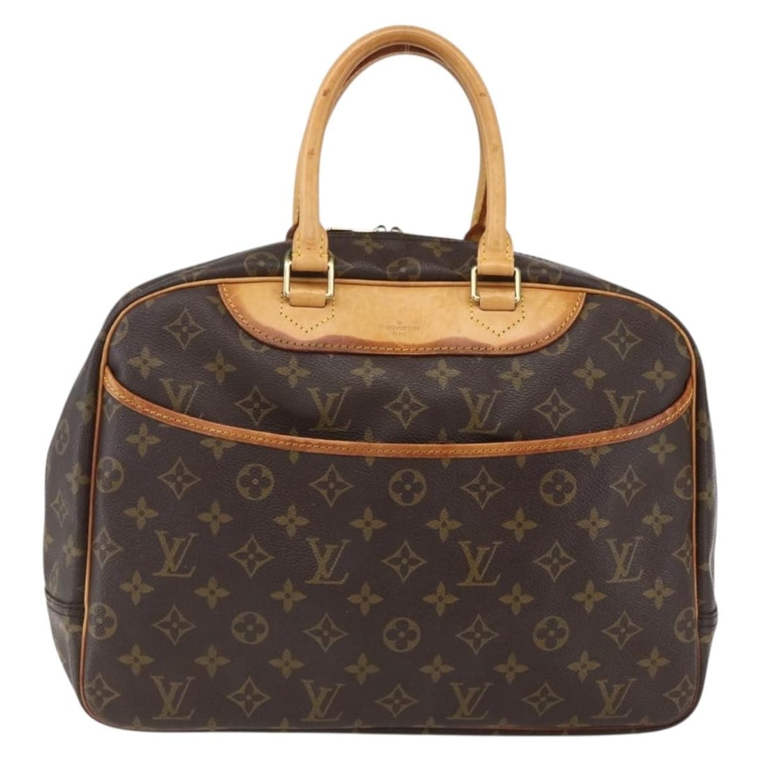 Deauville Monogram Canvas Brown Women's Bag by Louis Vuitton: Deauville Monogram Canvas Brown Women's Bag by Louis Vuitton This Louis Vuitton Deauville handbag features the iconic Monogram canvas in brown, designed for women. Made in France, the bag shows visibl