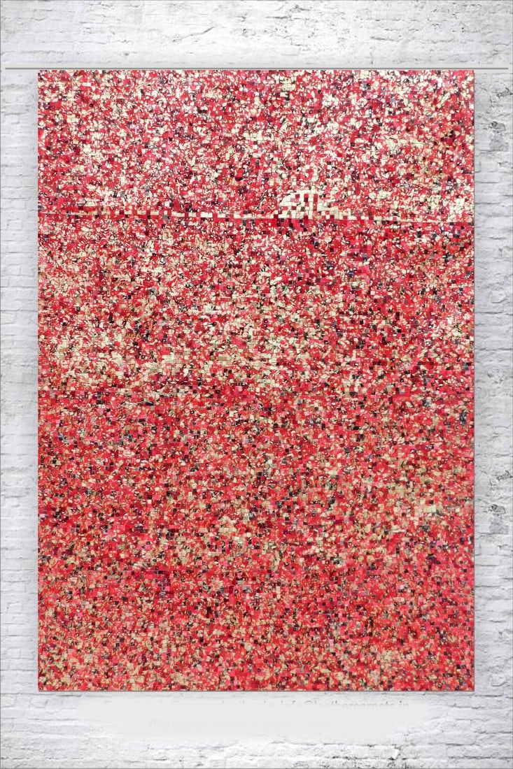 Hand Stitched Crimson Gold Mosaic Genuine Leather Area Rug 3FT x 5FT: Hand Stitched Crimson Gold Mosaic Genuine Leather Area Rug 3FT x 5FT Free continental US Shipping This hand-stitched crimson and gold mosaic leather area rug is a luxurious accent crafted from premium